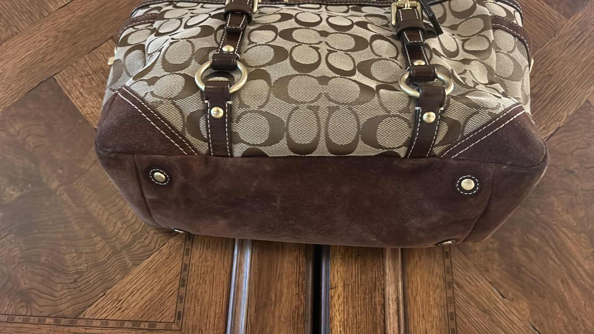 Photo 2 of COACH SIGNATURE GALLERY TAN BROWN CANVAS LEATHER SUEDE TOTE BAG