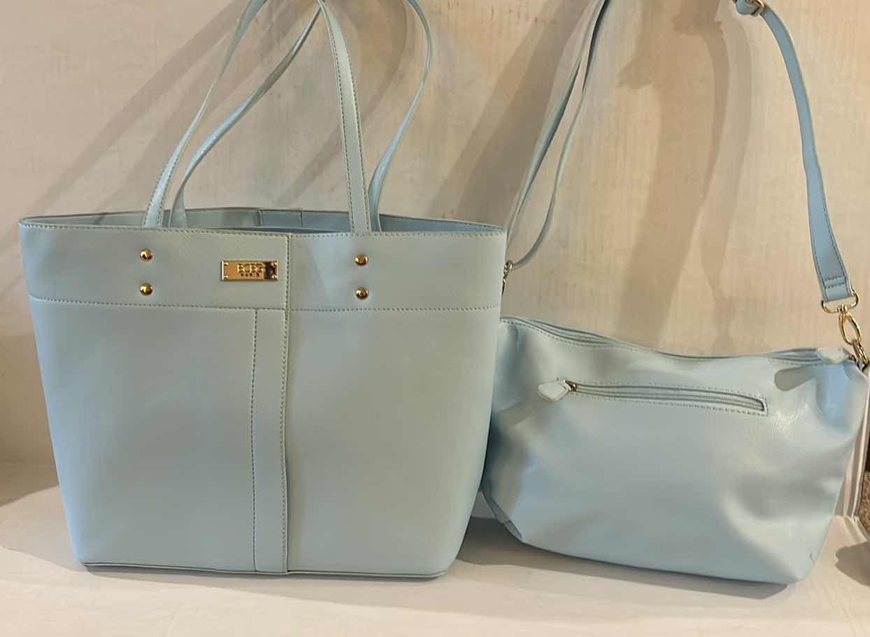 Photo 1 of 2-BCBG PARIS BLUE FAUX PEBBLE LEATHER SHOULDER HANDBAGS