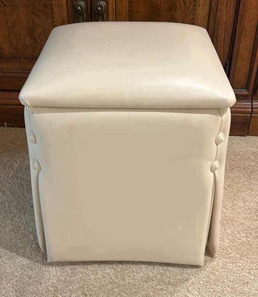 Photo 1 of CREAM LEATHER FOOT STOOL 15” x 15”  H17.5”