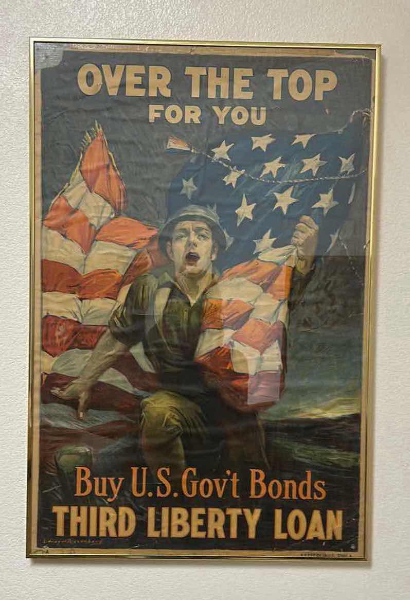 Photo 1 of 1918 AMERICAN WW1 POSTER - OVER THE TOP FOR YOU, THIRD LIBERTY LOAN. SIDNEY H. RIESENBERG $825