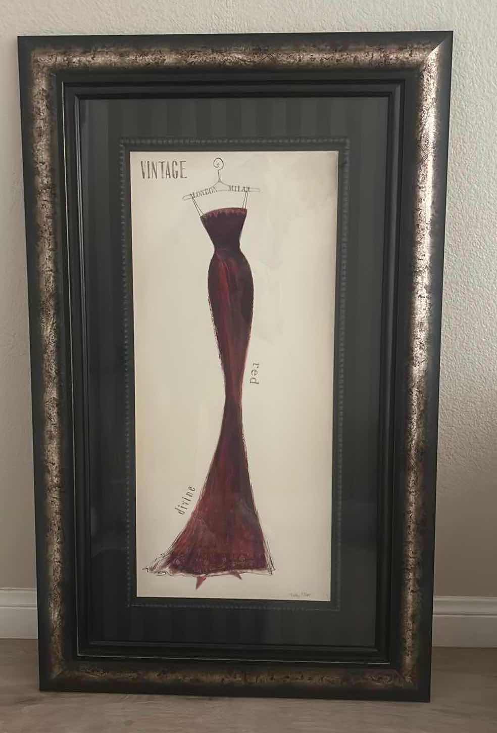 Photo 1 of WOOD FRAMED, “LADY IN RED LONDON - MILAN ARTWORK  28 1/2” x 46 1/2”