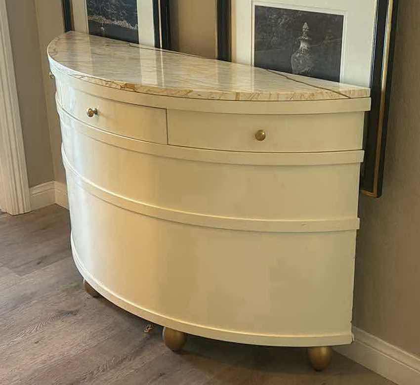 Photo 2 of SANIHARTO CUSTOM BOW FRONT CONSOLE TABLE - MARBLE TOP, GOLD ACCENTS 51” x 15” x 32 1/4”