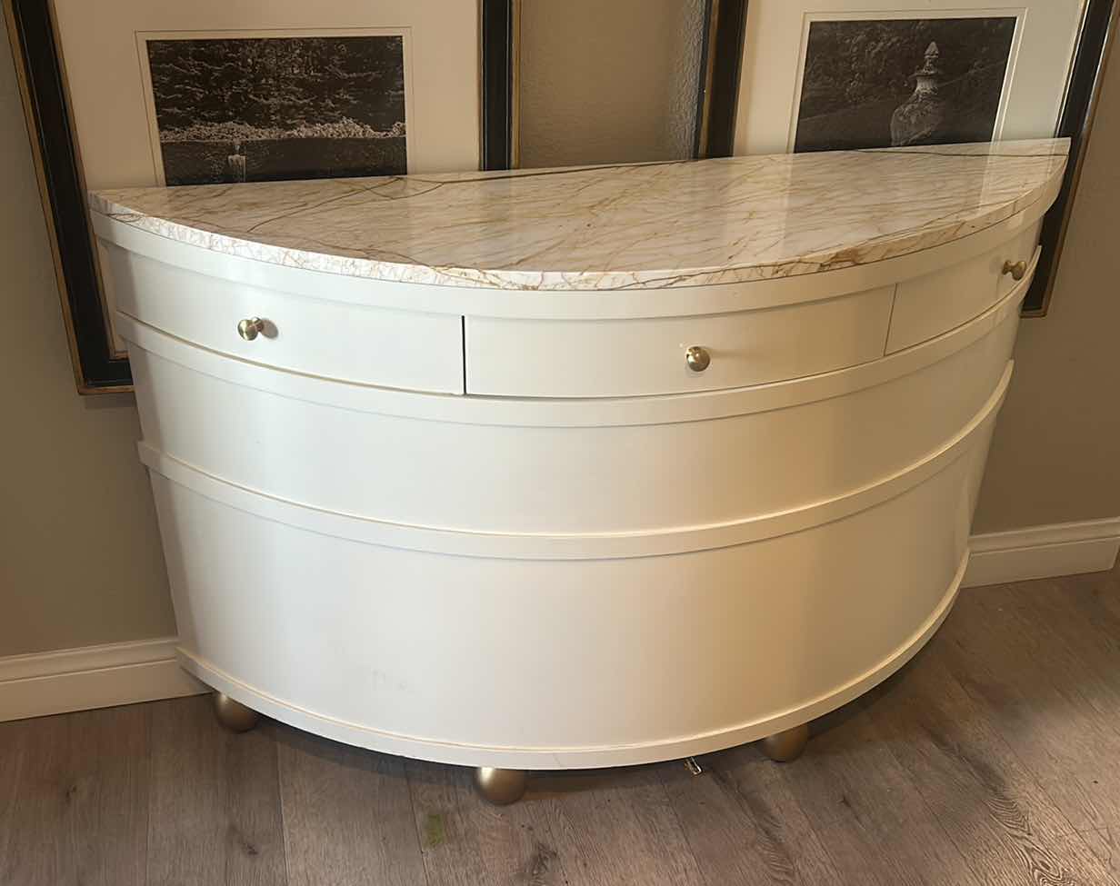 Photo 1 of SANIHARTO CUSTOM BOW FRONT CONSOLE TABLE - MARBLE TOP, GOLD ACCENTS 51” x 15” x 32 1/4”