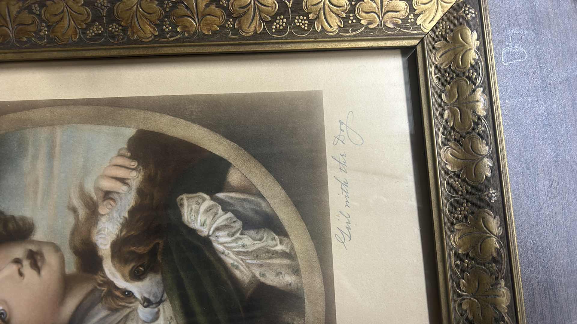 Photo 11 of VINTAGE WOOD FRAMED WITH GOLD ACCENTS, “GIRL WITH HER DOG” ARTWORK SIGNED BY JEAN-BAPTISTE GREUZE (1725-1805) 16 1/4“ x 20.75" CURRENTLY LISTED ON EBAY FOR $9,000