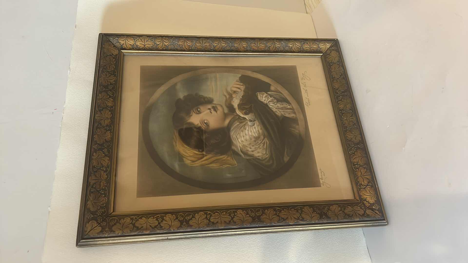 Photo 2 of VINTAGE WOOD FRAMED WITH GOLD ACCENTS, “GIRL WITH HER DOG” ARTWORK SIGNED BY JEAN-BAPTISTE GREUZE (1725-1805) 16 1/4“ x 20.75" CURRENTLY LISTED ON EBAY FOR $9,000