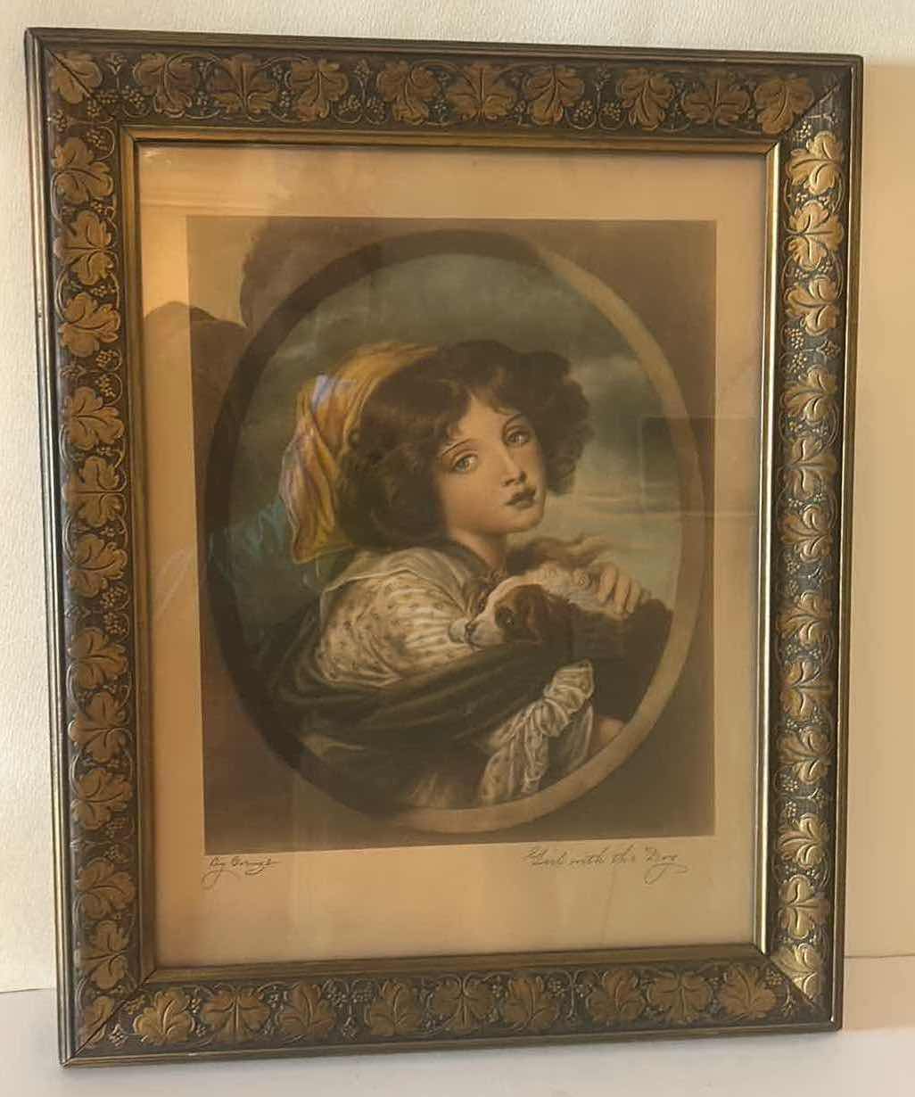 Photo 1 of VINTAGE WOOD FRAMED WITH GOLD ACCENTS, “GIRL WITH HER DOG” ARTWORK SIGNED BY JEAN-BAPTISTE GREUZE (1725-1805) 16 1/4“ x 20.75" CURRENTLY LISTED ON EBAY FOR $9,000