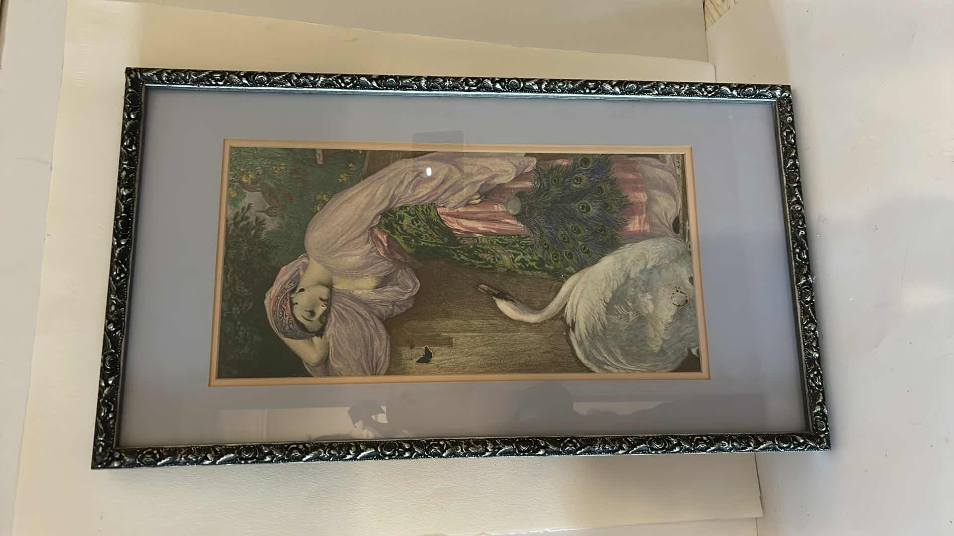 Photo 1 of ORNATELY FRAMED 1963 PAINTING WITH COLORED PENCIL “WOMEN WITH SWAN” BY BARBARA HARPER 15 1/4” x 27 1/2”