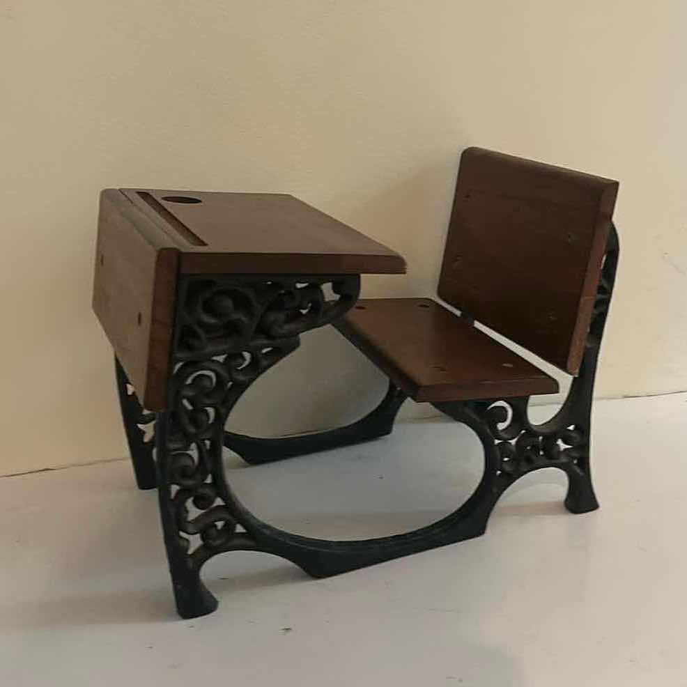 Photo 1 of VINTAGE WROUGHT IRON AND WOOD MINIATURE CHILDREN’S DESK 
12” x 8 1/2”