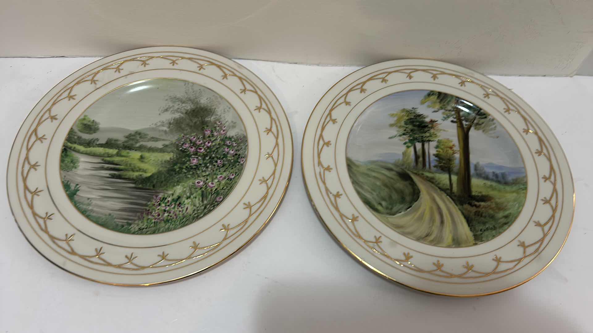 Photo 1 of HOME DECOR- 2 10.5” LA MIEUX CHINA PLATES, HAND PAINTED, 24 KARAT GOLD EMBELLISHED