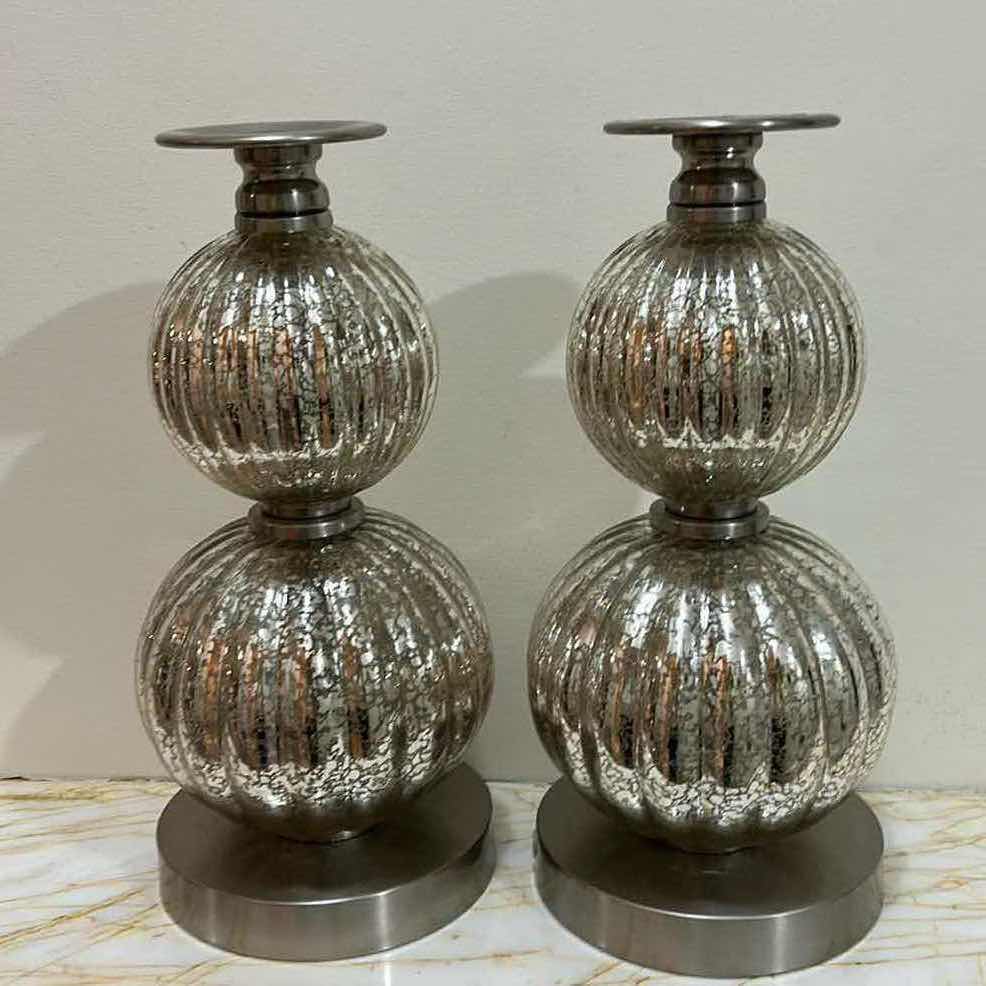 Photo 1 of HOME DECOR - 2 RESTYLED CANDLE HOLDERS FROM LAMP BASES  H 12.5”