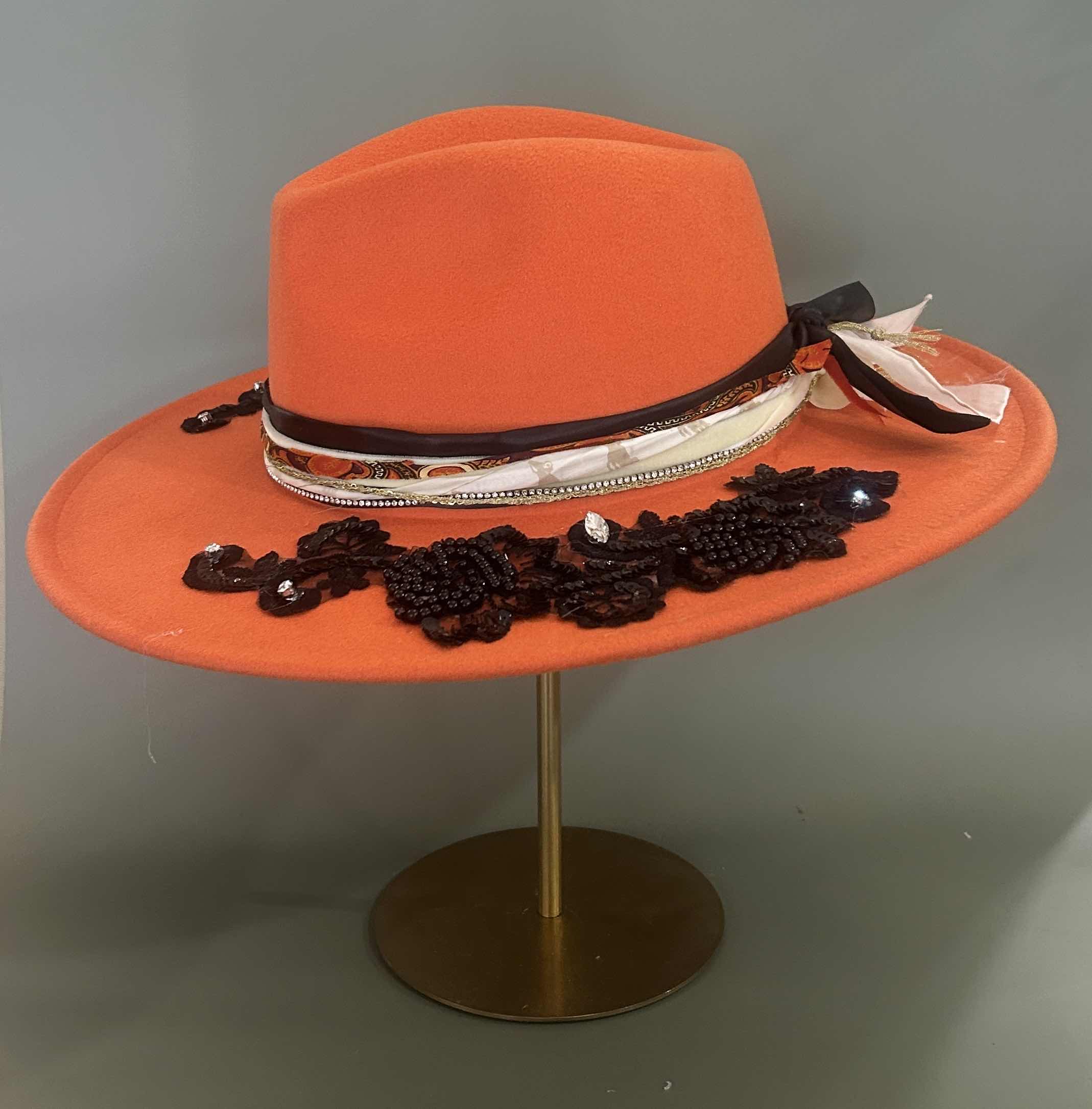 Photo 2 of NEW CUSTOM DESIGNED WOMENS FELT FLAT BRIM FEDORA HAT (ADJUSTABLE)