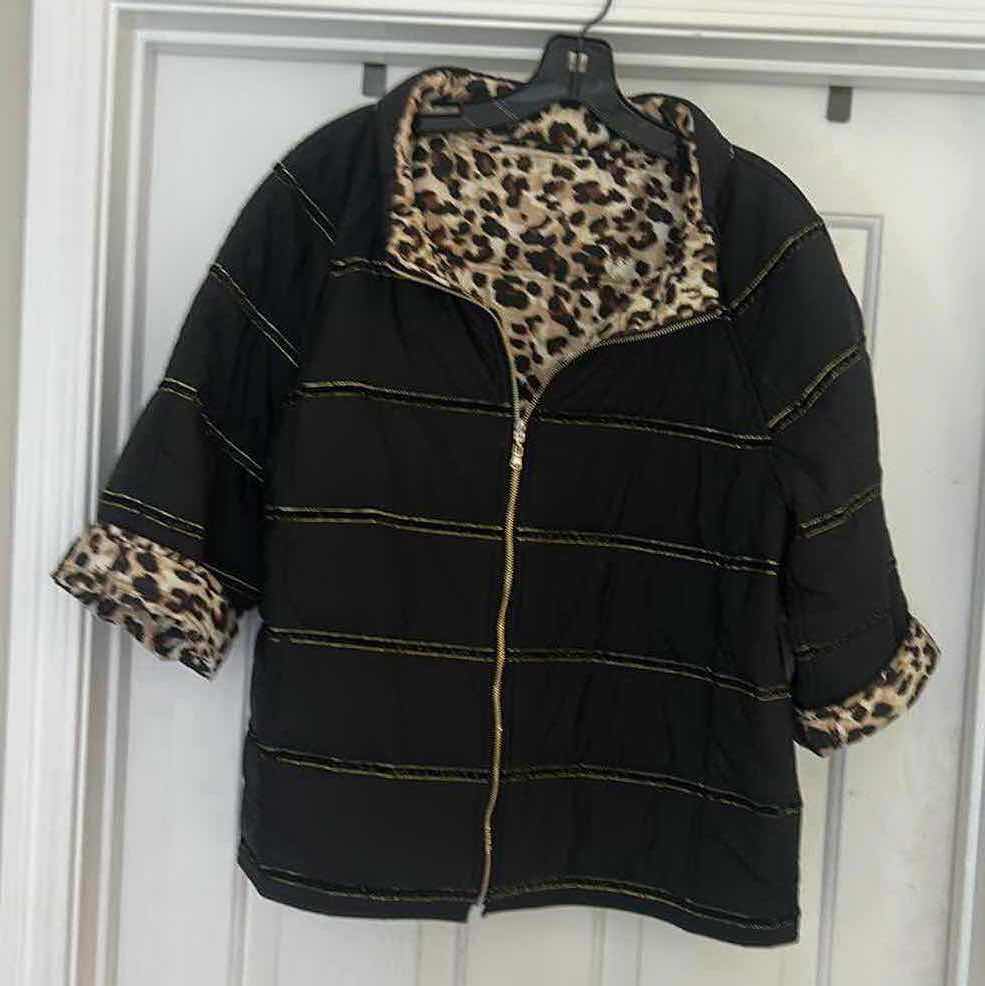 Photo 1 of WOMENS WEAR - BLACK & SILKY ANIMAL PRINT WITH GOLD ACCENT ZIP UP JACKET SIZE L