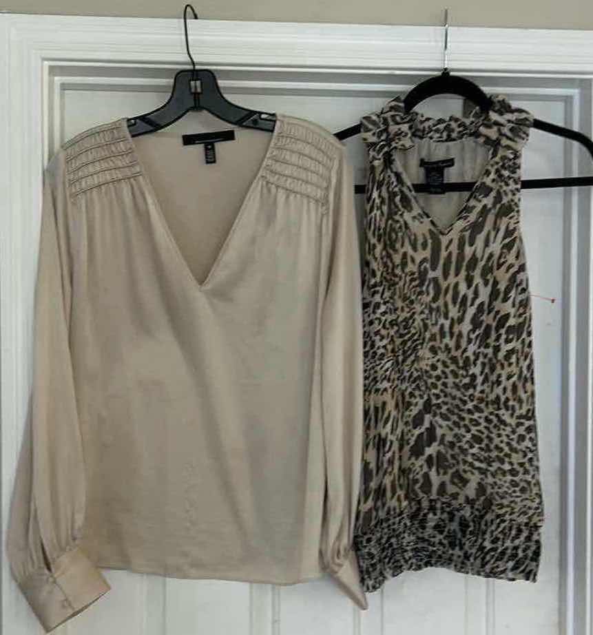 Photo 1 of WOMENSWEAR- WHITE HOUSE BLACK MARKET LONG SLEEVE BLOUSE SIZE MED, ARINA LUNA ANIMAL PRINT SLEEVELESS BLOUSE SIZED L ( FITS  SIZE MED)