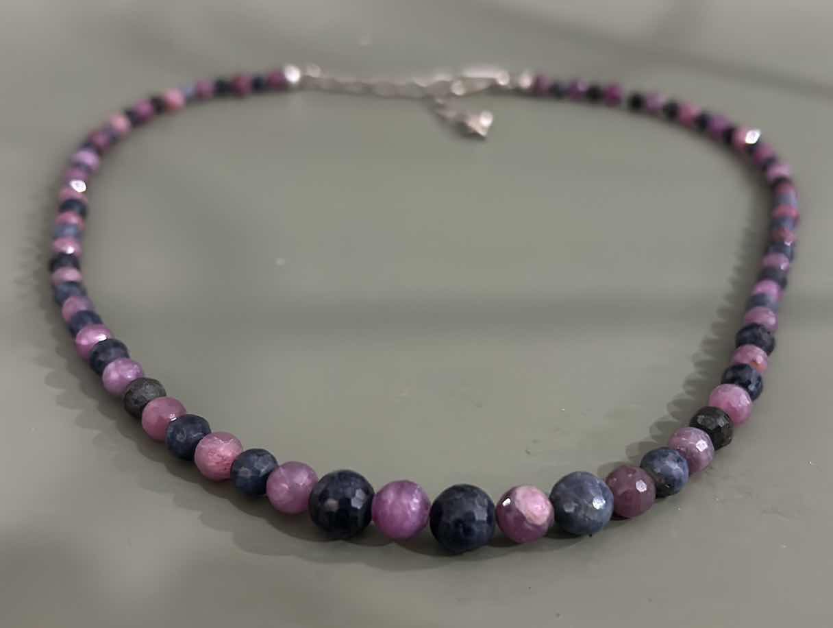 Photo 5 of NATURAL RUBY SAPPHIRE FACETED  PURPLE BEADED NECKLACE WITH .925 STERLING CLASP