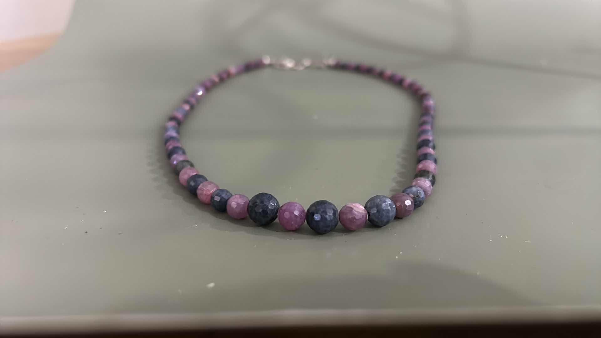 Photo 2 of NATURAL RUBY SAPPHIRE FACETED  PURPLE BEADED NECKLACE WITH .925 STERLING CLASP