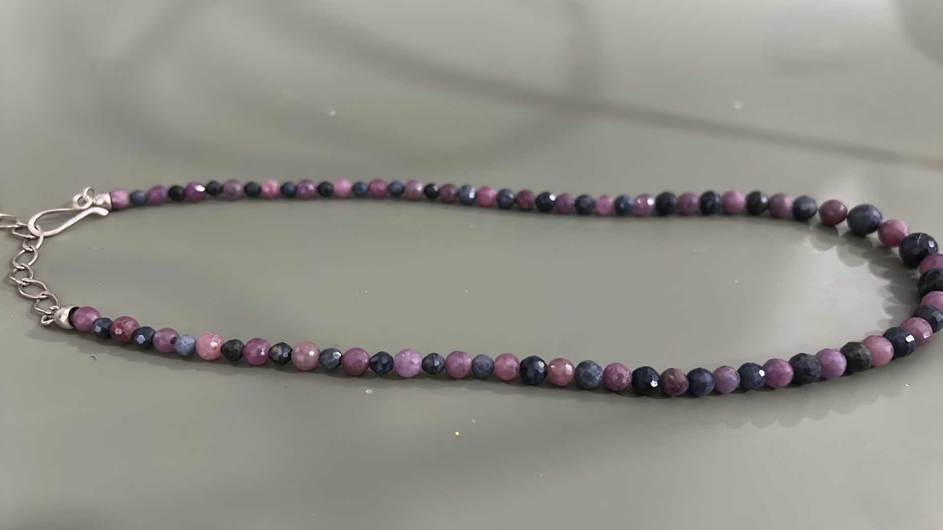 Photo 3 of NATURAL RUBY SAPPHIRE FACETED  PURPLE BEADED NECKLACE WITH .925 STERLING CLASP