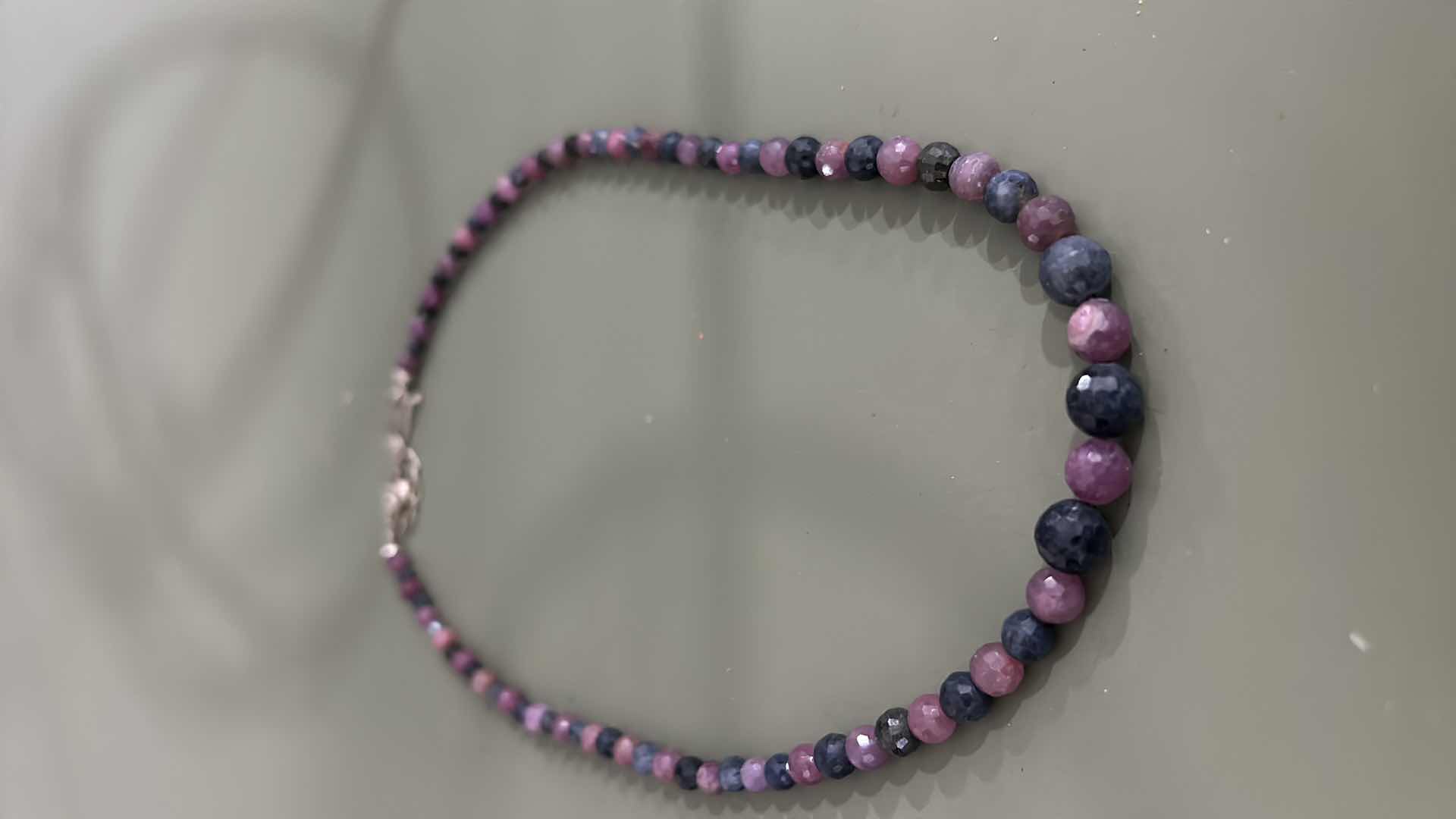 Photo 1 of NATURAL RUBY SAPPHIRE FACETED  PURPLE BEADED NECKLACE WITH .925 STERLING CLASP