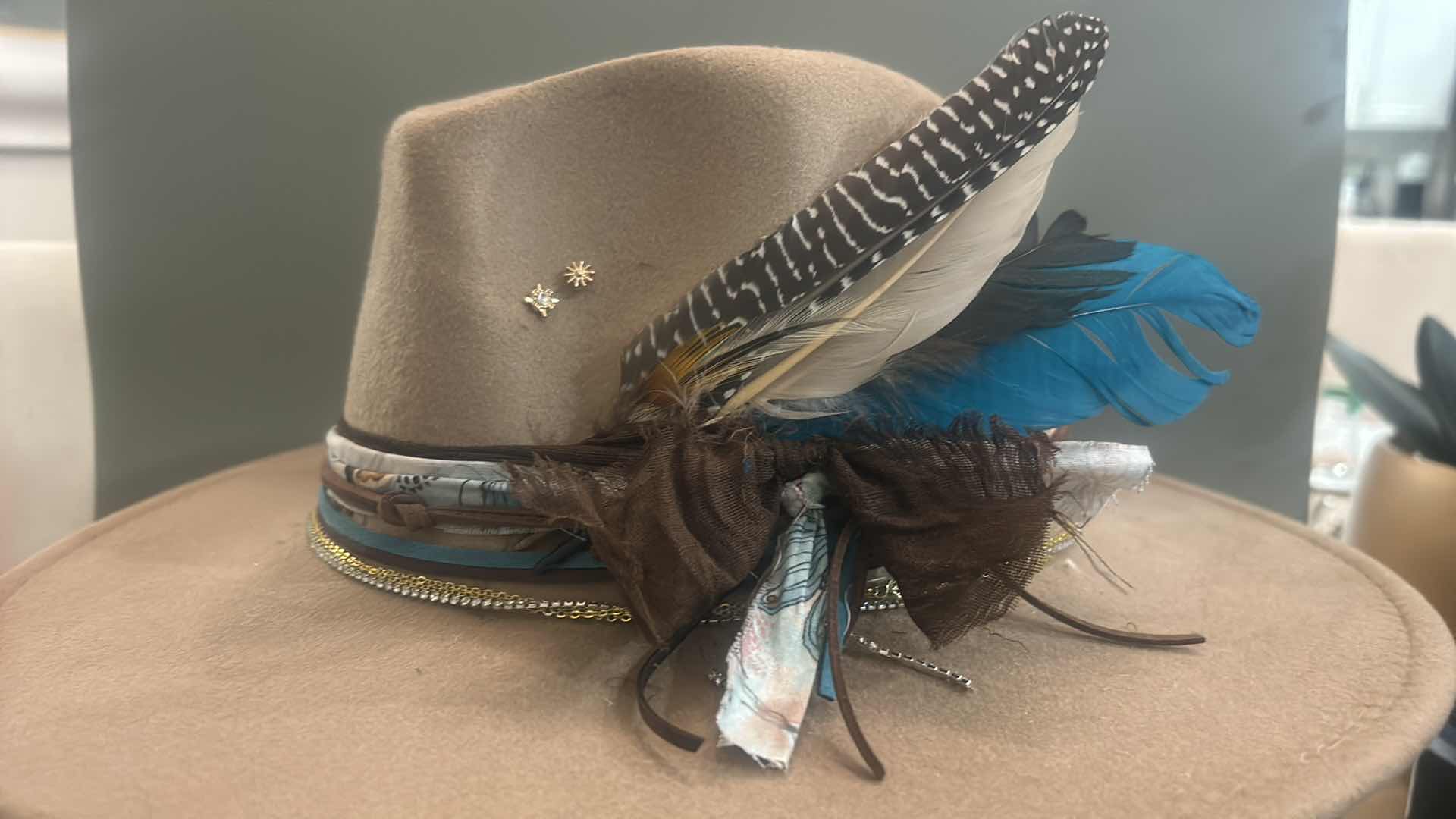 Photo 2 of NEW CUSTOM LARGE BRIM FEDORA / COWGIRL HAT (ADJUSTABLE)