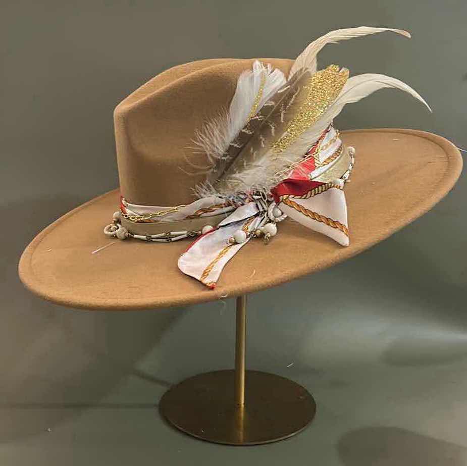 Photo 1 of NEW CUSTOM DESIGNED FELT WIDE BRIMMED FEDORA / COWGIRL HAT (ADJUSTABLE)