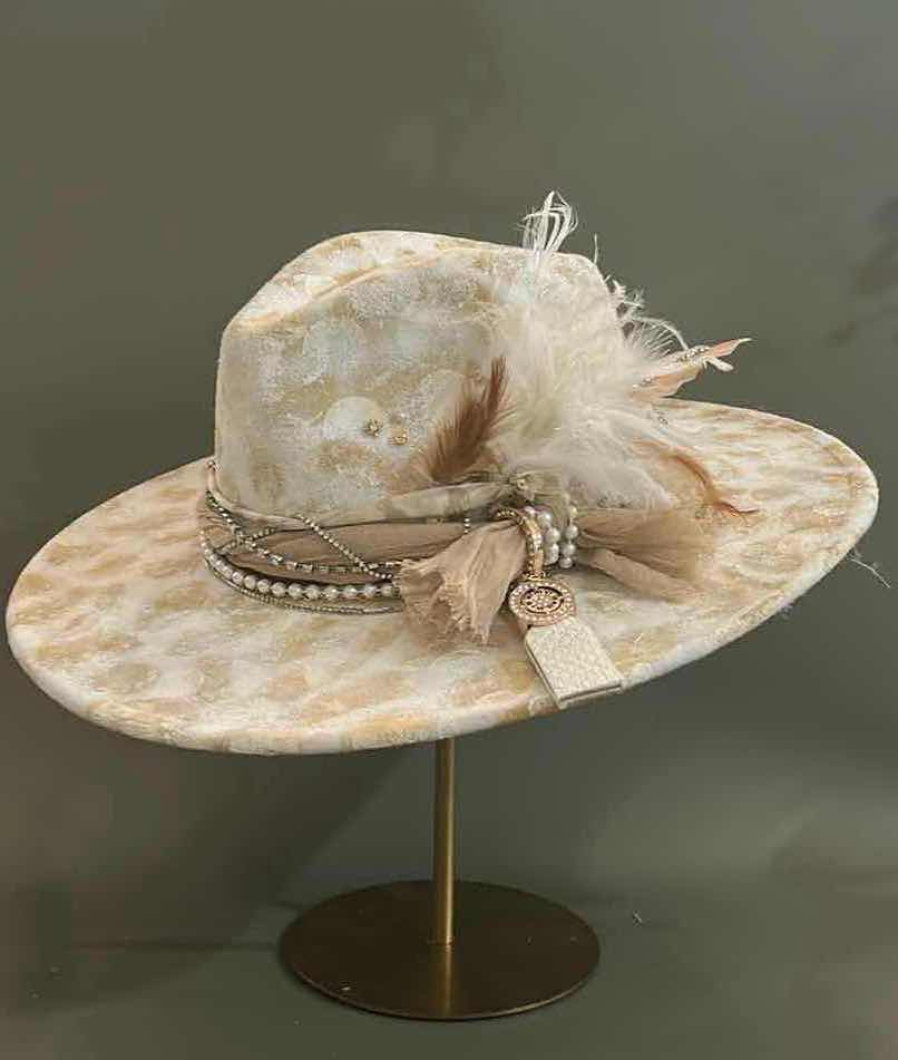 Photo 1 of NEW CUSTOM DESIGNED HAND PAINTED FELT WIDE BRIMMED FEDORA / COWGIRL HAT (ADJUSTABLE)