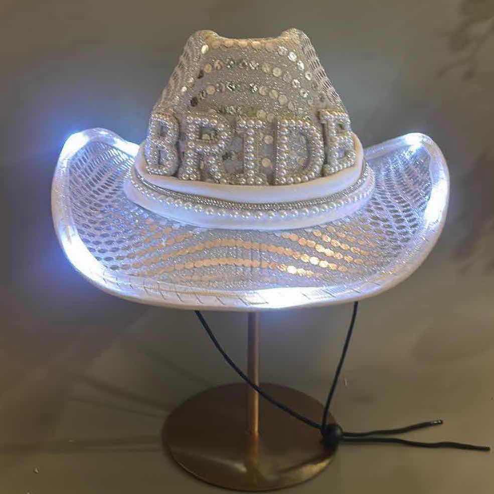 Photo 1 of NEW CUSTOM BLINKING, LIGHT UP, BRIDE / BRIDAL COWGIRL HAT (ADJUSTABLE)