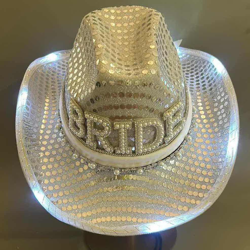 Photo 2 of NEW CUSTOM BLINKING, LIGHT UP, BRIDE / BRIDAL COWGIRL HAT (ADJUSTABLE)