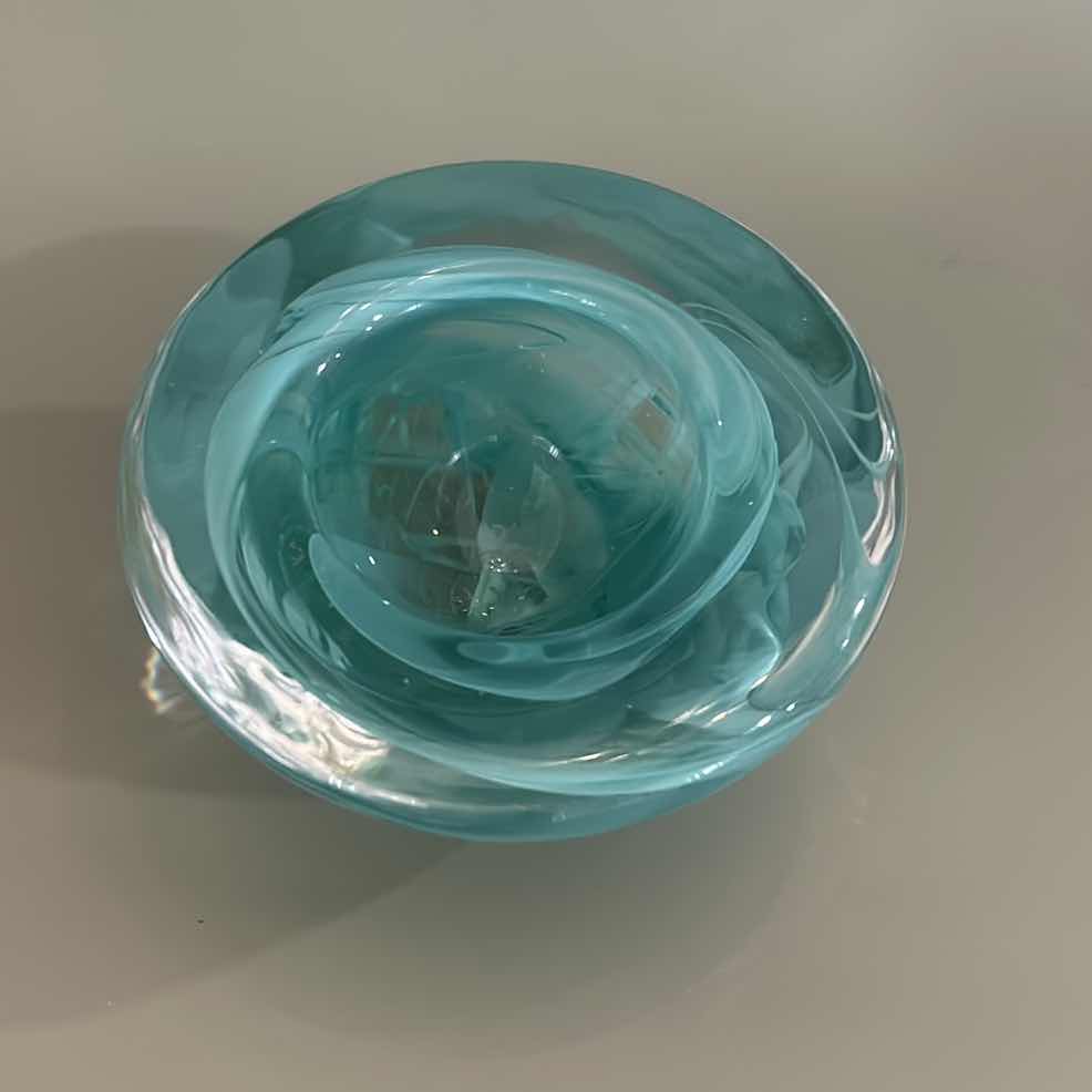 Photo 2 of SMALL BLUE BLOWN ART GLASS BOWL 4 1/2“ x  H 2 1/2“