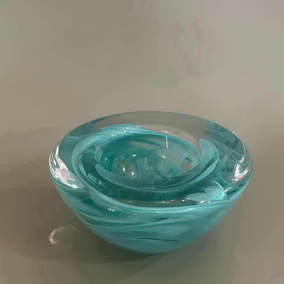 Photo 1 of SMALL BLUE BLOWN ART GLASS BOWL 4 1/2“ x  H 2 1/2“