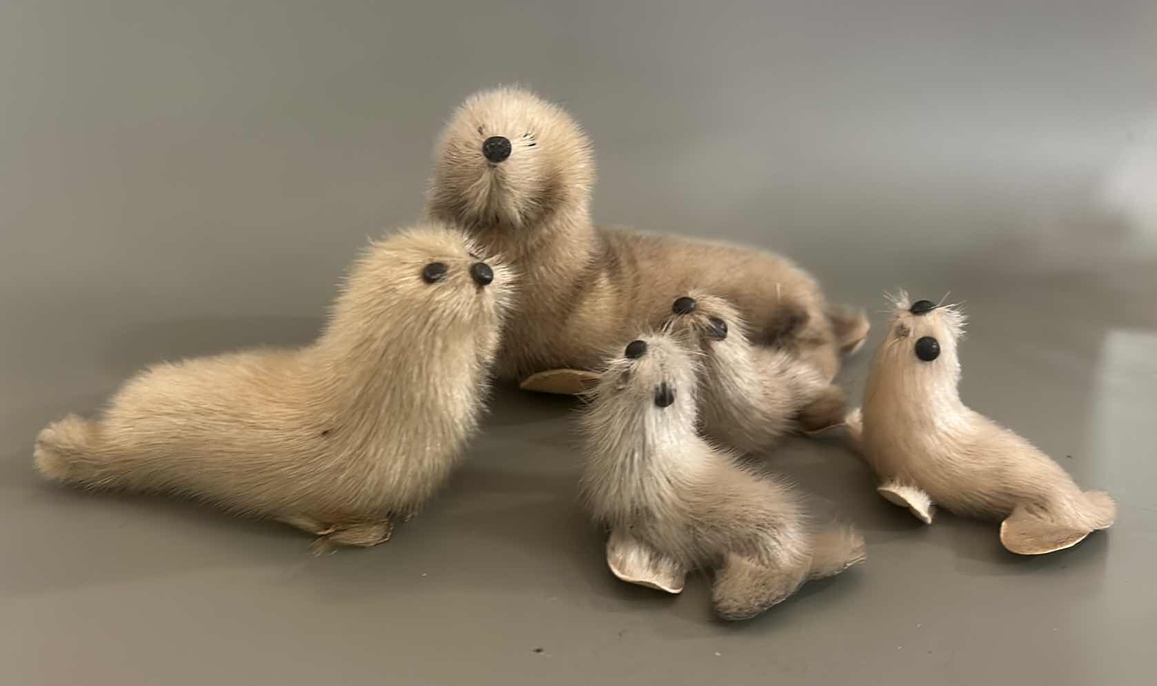 Photo 1 of LEATHER AND FUR SEA LION FAMILY LARGEST 6” X H 4”