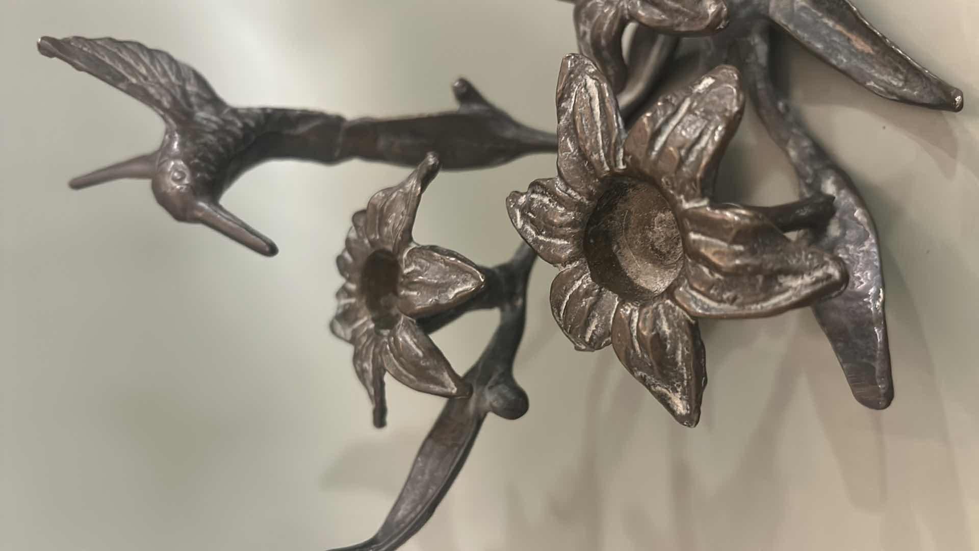 Photo 3 of VINTAGE METAL HUMMINGBIRD CANDLE HOLDER SCULPTURE H6.25”