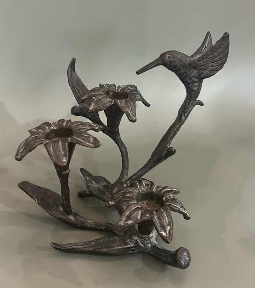 Photo 1 of VINTAGE METAL HUMMINGBIRD CANDLE HOLDER SCULPTURE H6.25”