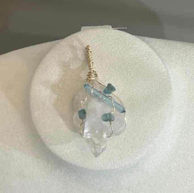 Photo 1 of WOMEN’S PENDANT - CUSTOM MADE, WIRE WRAPPED H2”  CELESTITE & AQUAMARINE