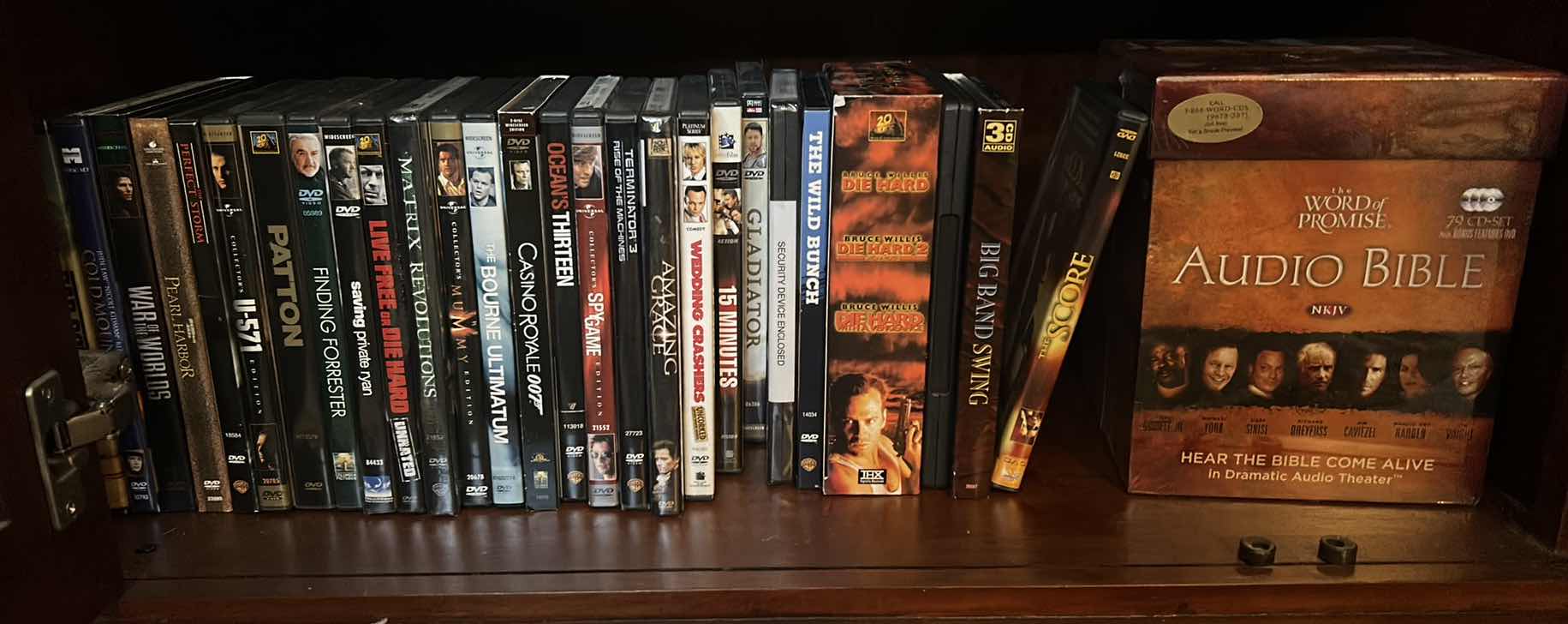 Photo 1 of CONTENTS OF SHELF-DVD'S, AUDIO BIBLE