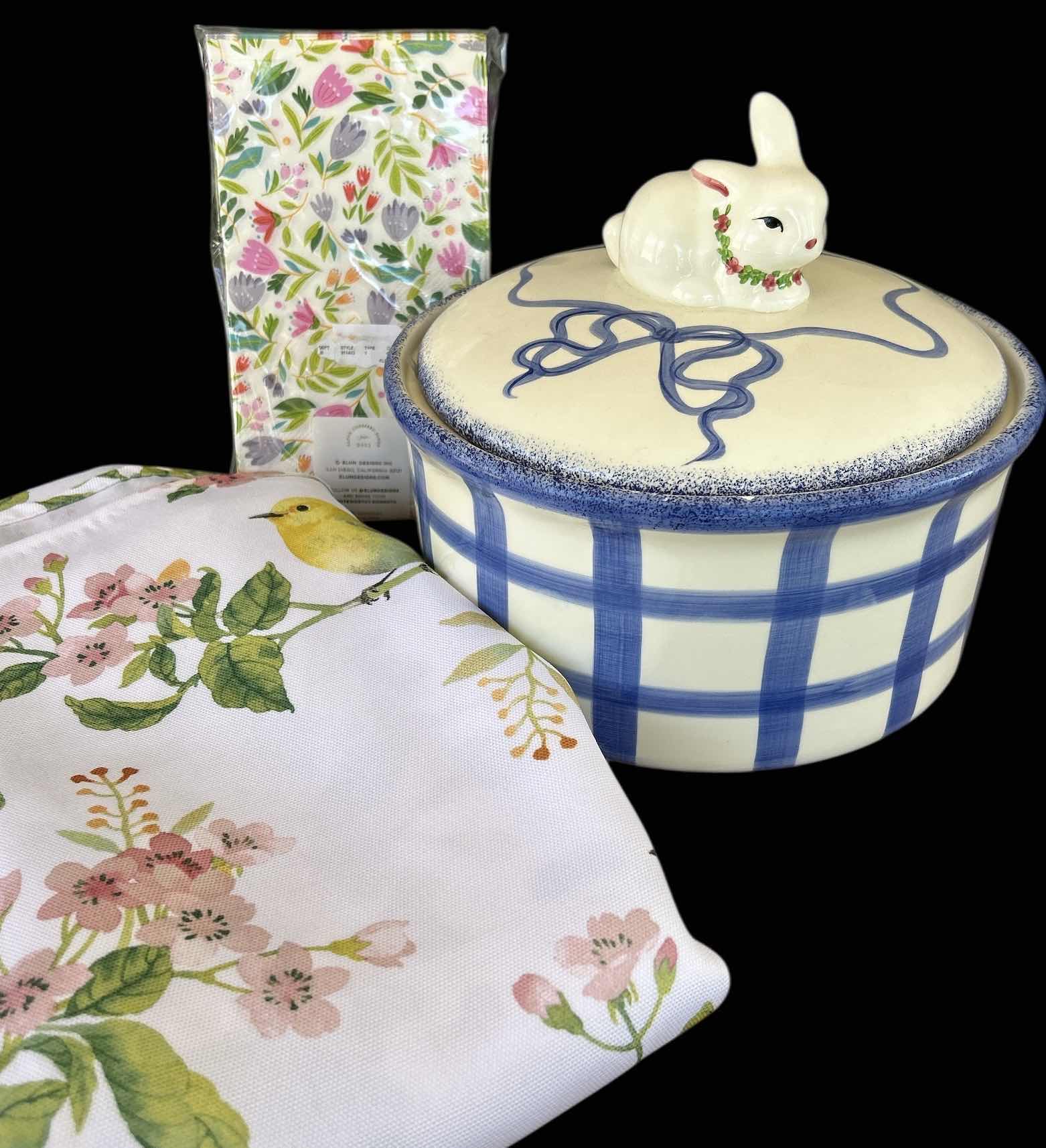 Photo 1 of SPRING DECOR- LIDDED BOWL, RECTANGULAR TABLE CLOTH, NAPKINS
