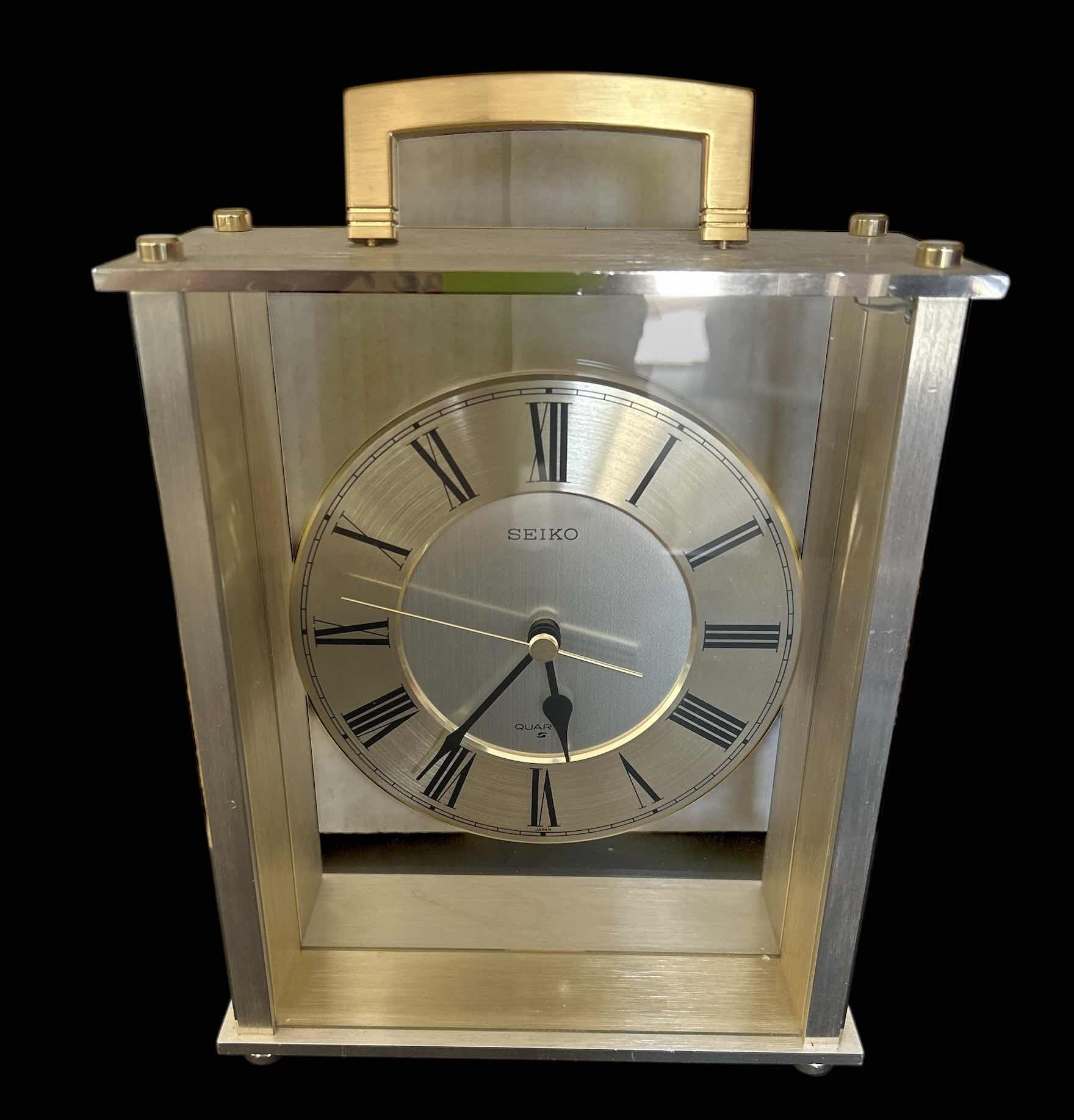 Photo 1 of SEIKO QUARTZ CARRIAGE MANTLE CLOCK 7.5  x 3.2“ x H10“