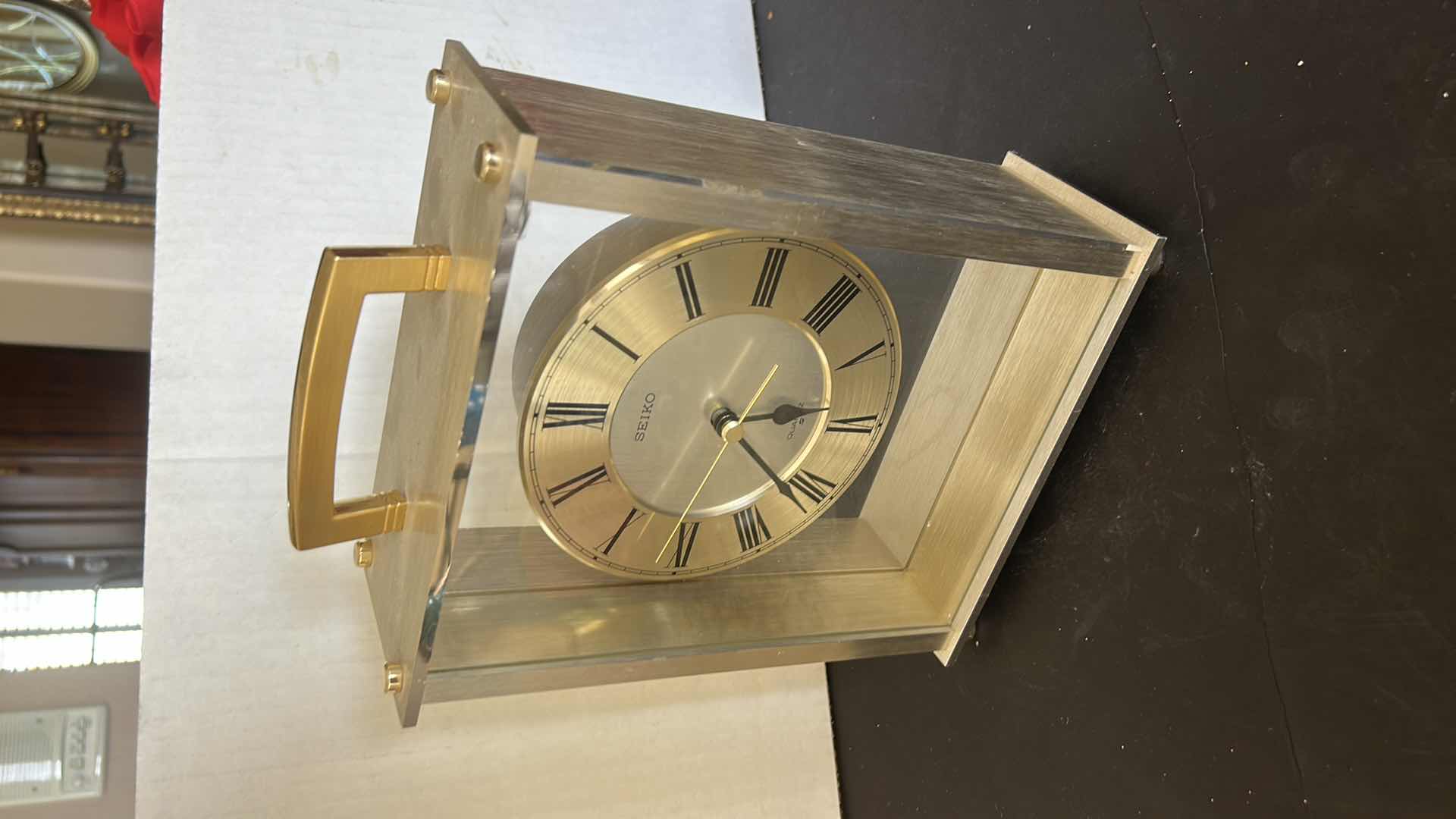 Photo 1 of SEIKO QUARTZ CARRIAGE MANTLE CLOCK 7.5  x 3.2“ x H10“
