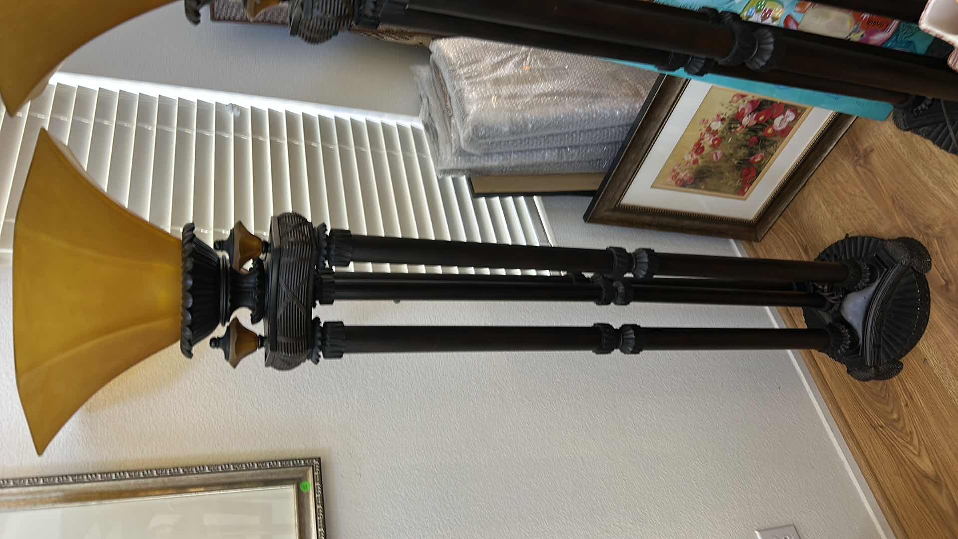 Photo 1 of 6’ FLOOR LAMP WITH DEEP GOLD GLASS SHADE