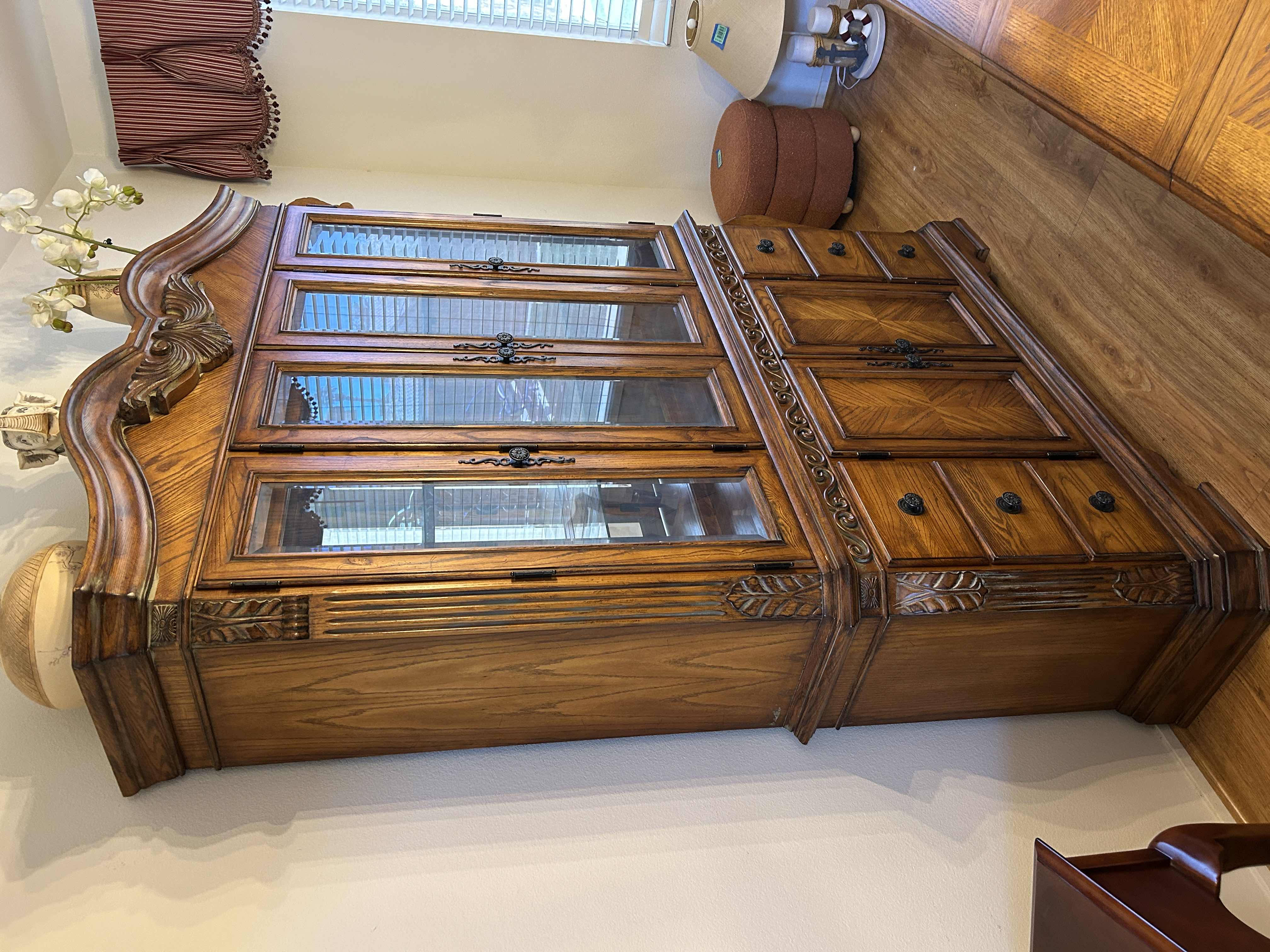 Photo 1 of 2 PIECE CHINA HUTCH, LIGHTED WITH GLASS SHELVES 60” x 17“ x H86“