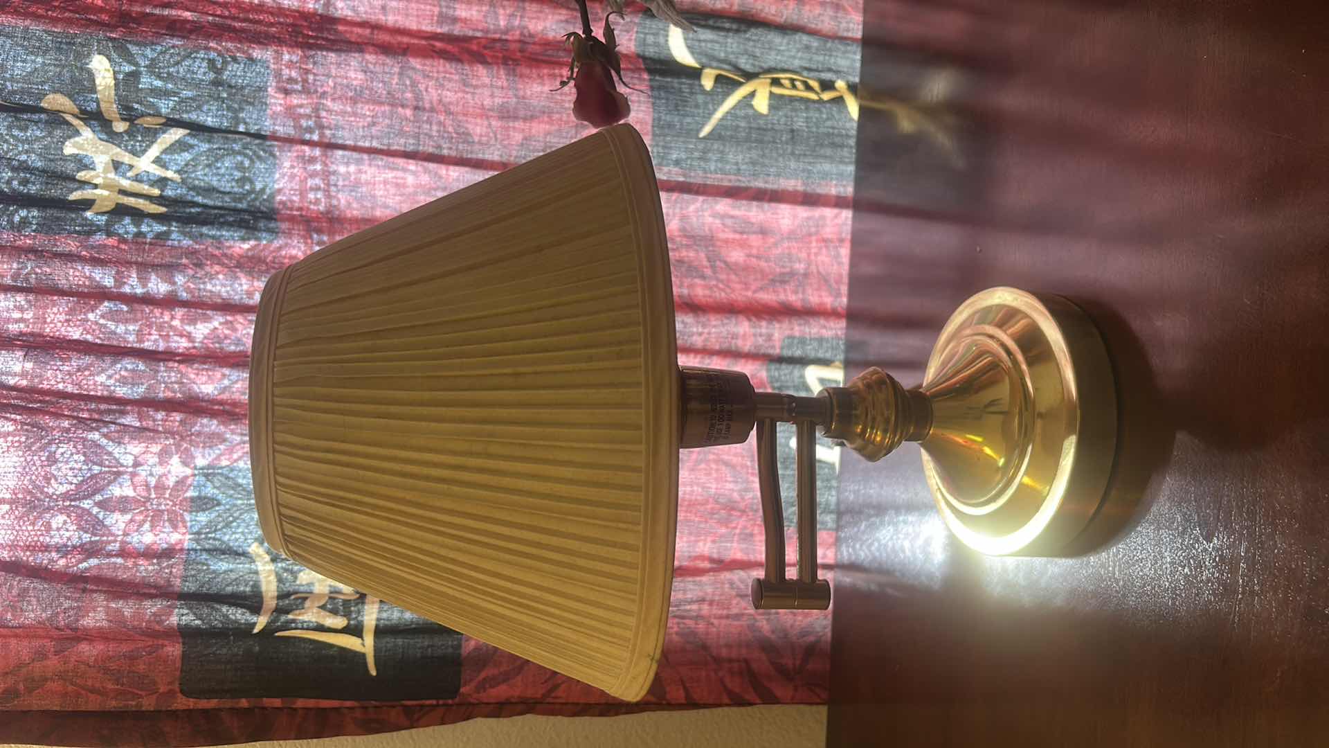 Photo 1 of VINTAGE BRASS SWING ARM TABLE LAMP H17”AND SPECKLED CERAMIC VASE WITH FAUX FLOWERS