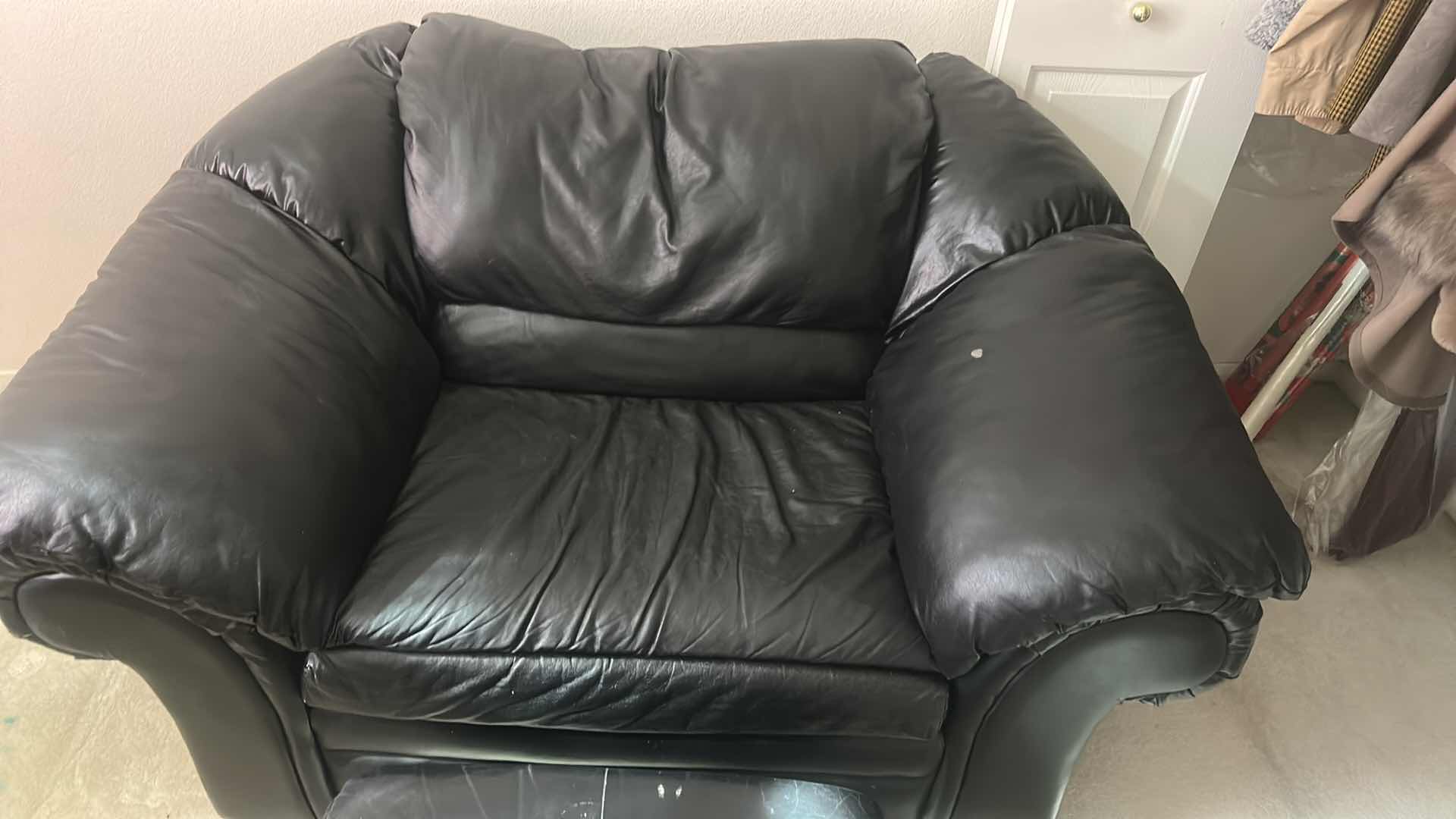 Photo 1 of BLACK  OVERSIZED ARM CHAIR WITH LEATHER OTTOMAN 5‘2“ by 40“ x H33“
