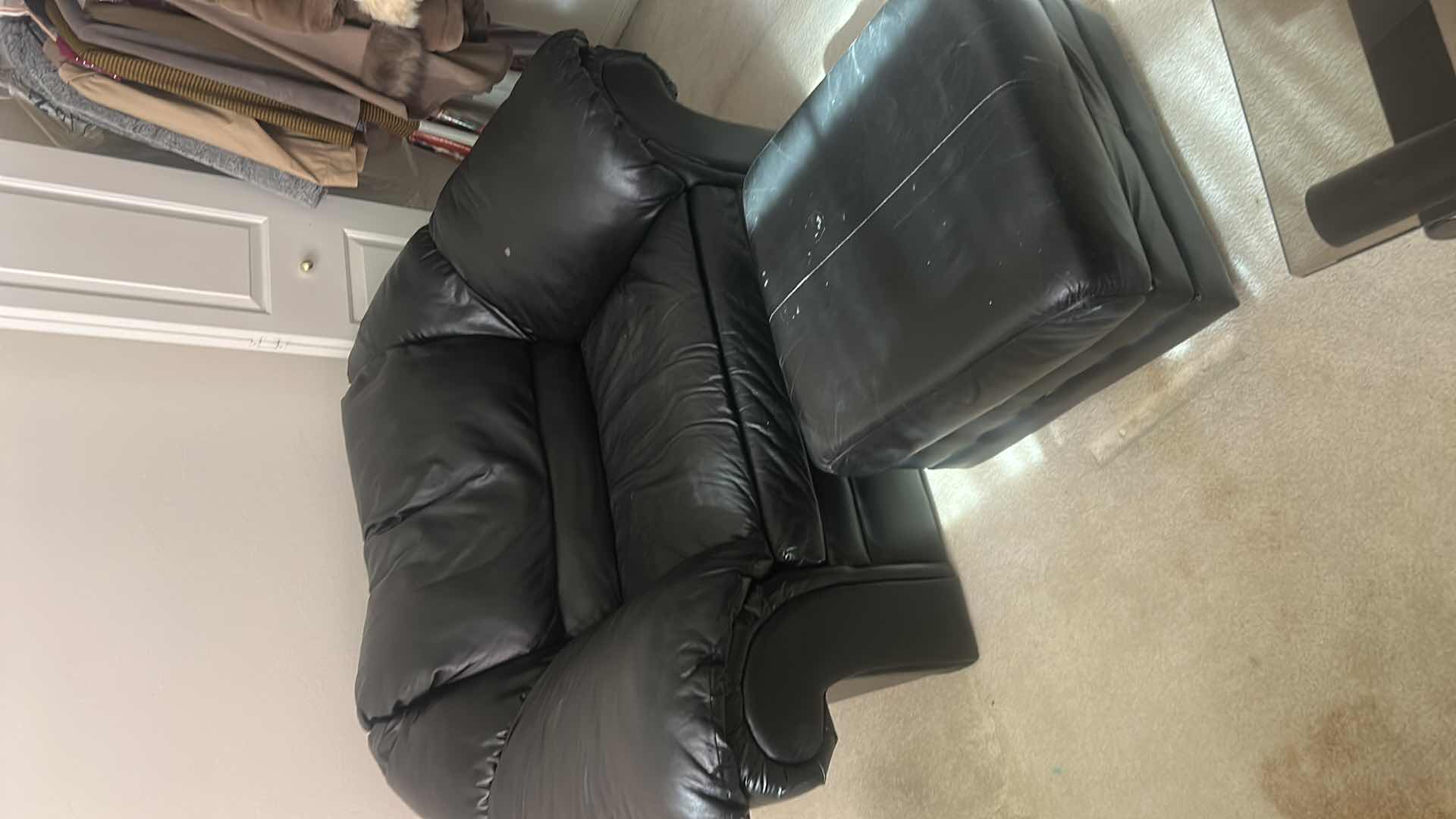 Photo 1 of BLACK  OVERSIZED ARM CHAIR WITH LEATHER OTTOMAN 5‘2“ by 40“ x H33“