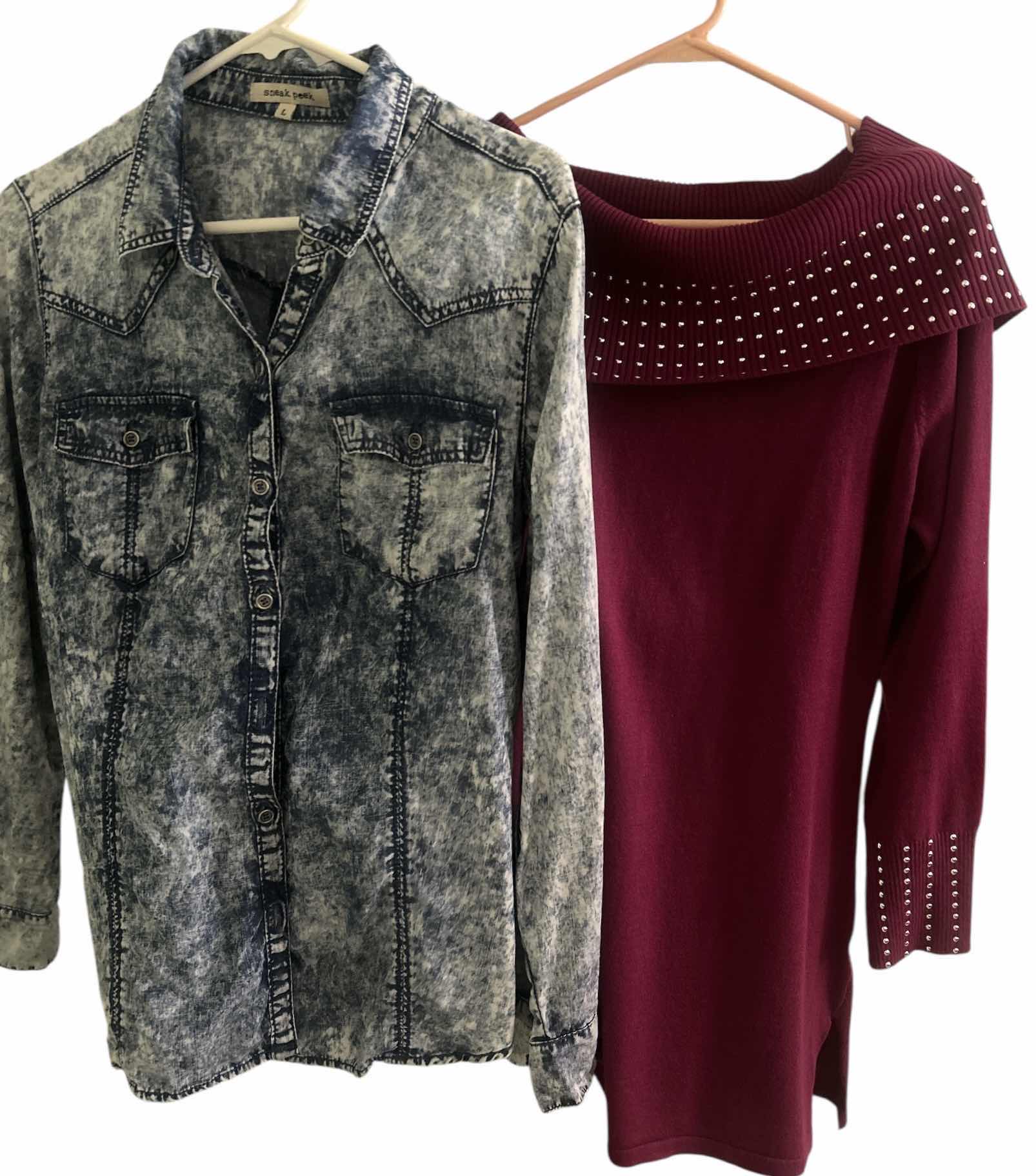 Photo 1 of WOMENS DENIM COTTON TOP AND DARK PINK SWEATER SIZE L
