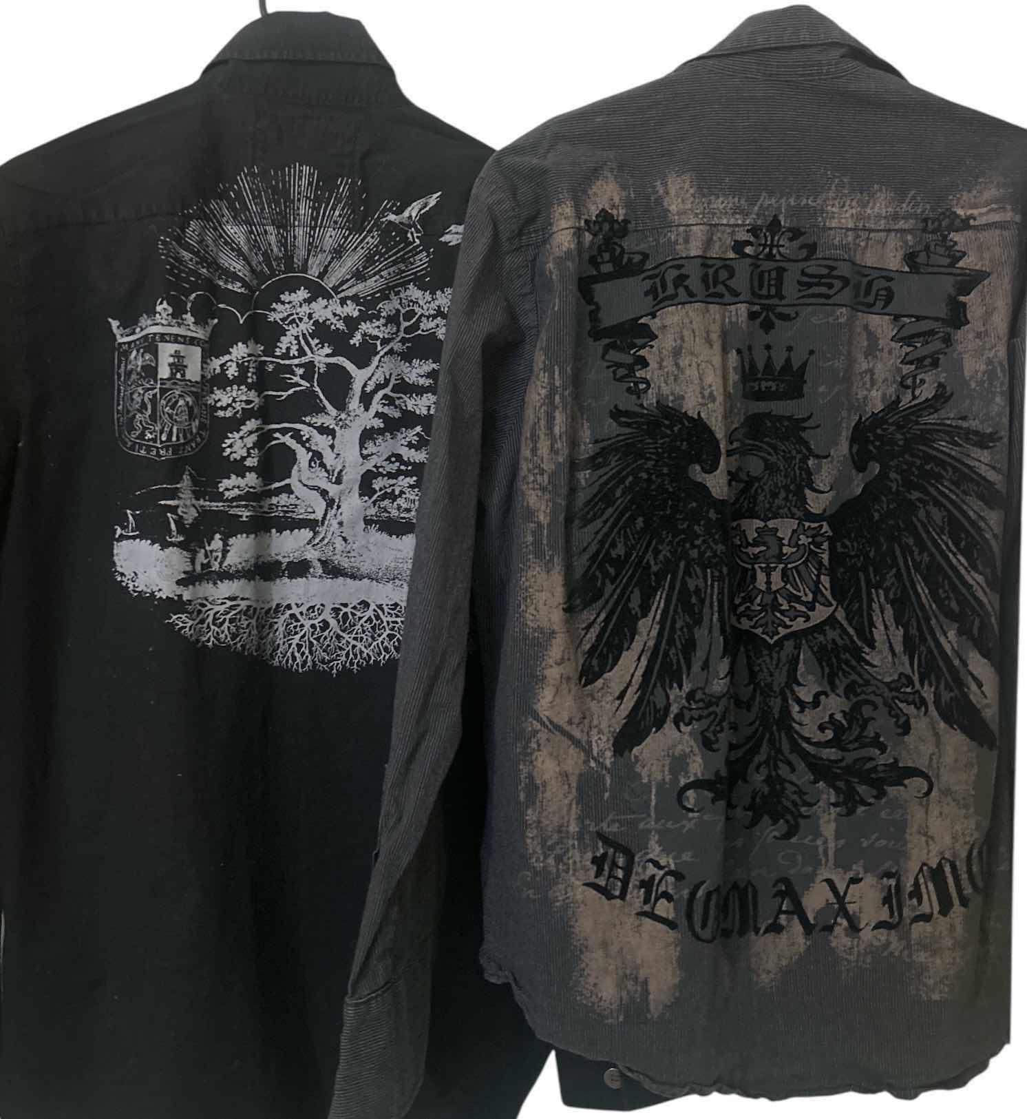 Photo 1 of WOMENSWEAR.- 2 BLACK LONG SLEEVE GRAPHIC  SHIRTS SIZE MED