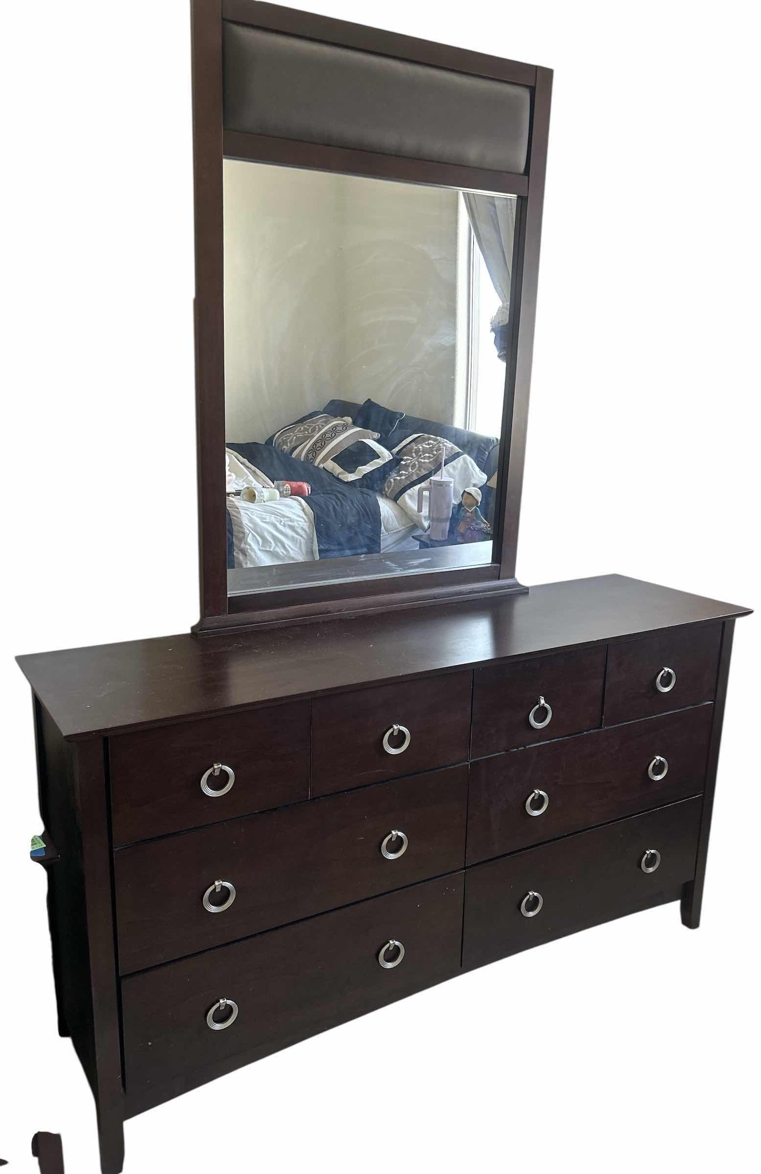 Photo 1 of 8 DRAWER WOOD DRESSER  63 1/2“ x 17 1/2“ x H33.75” WITH MIRROR