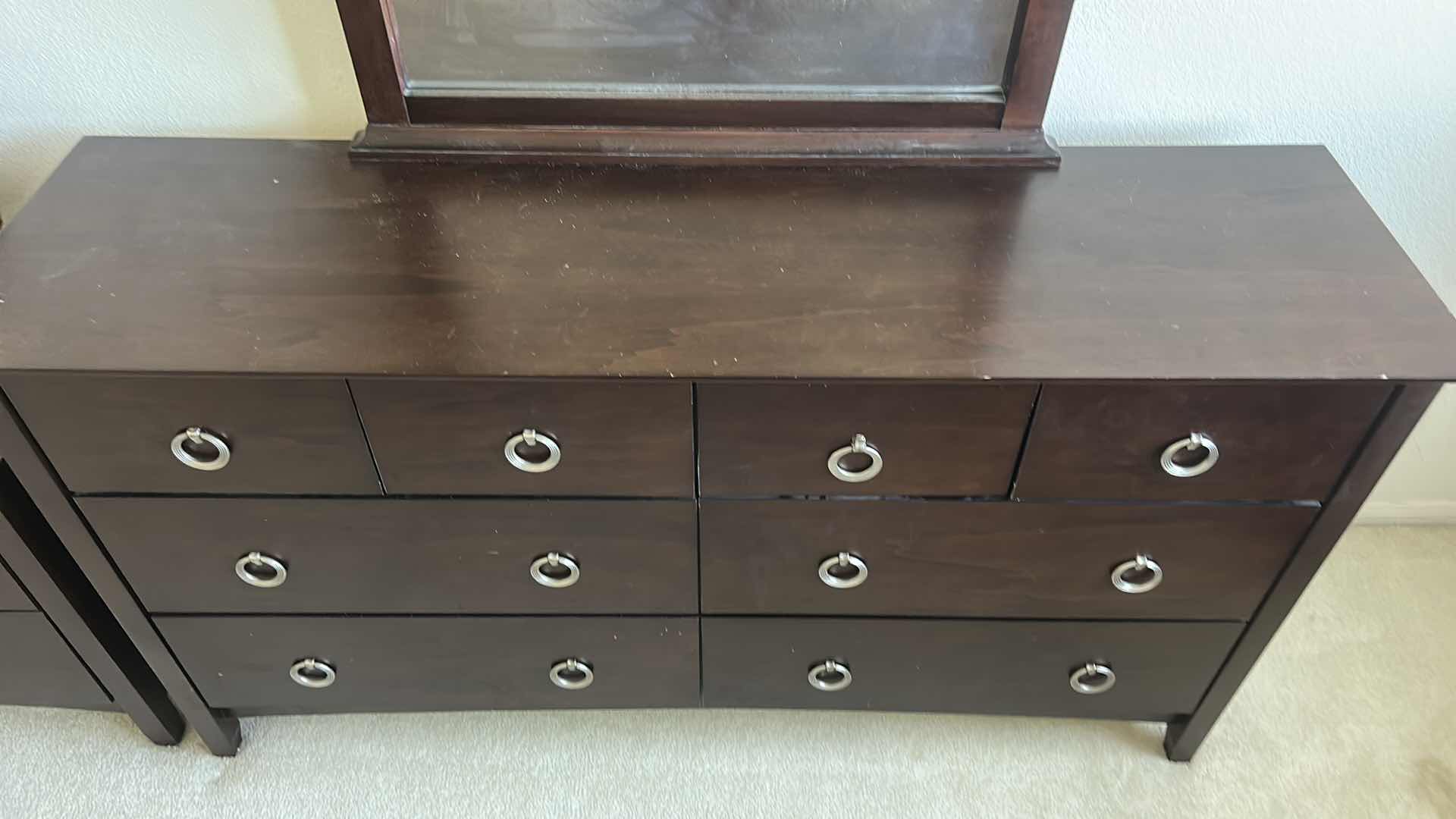 Photo 1 of 8 DRAWER WOOD DRESSER  63 1/2“ x 17 1/2“ x H33.75” WITH MIRROR
