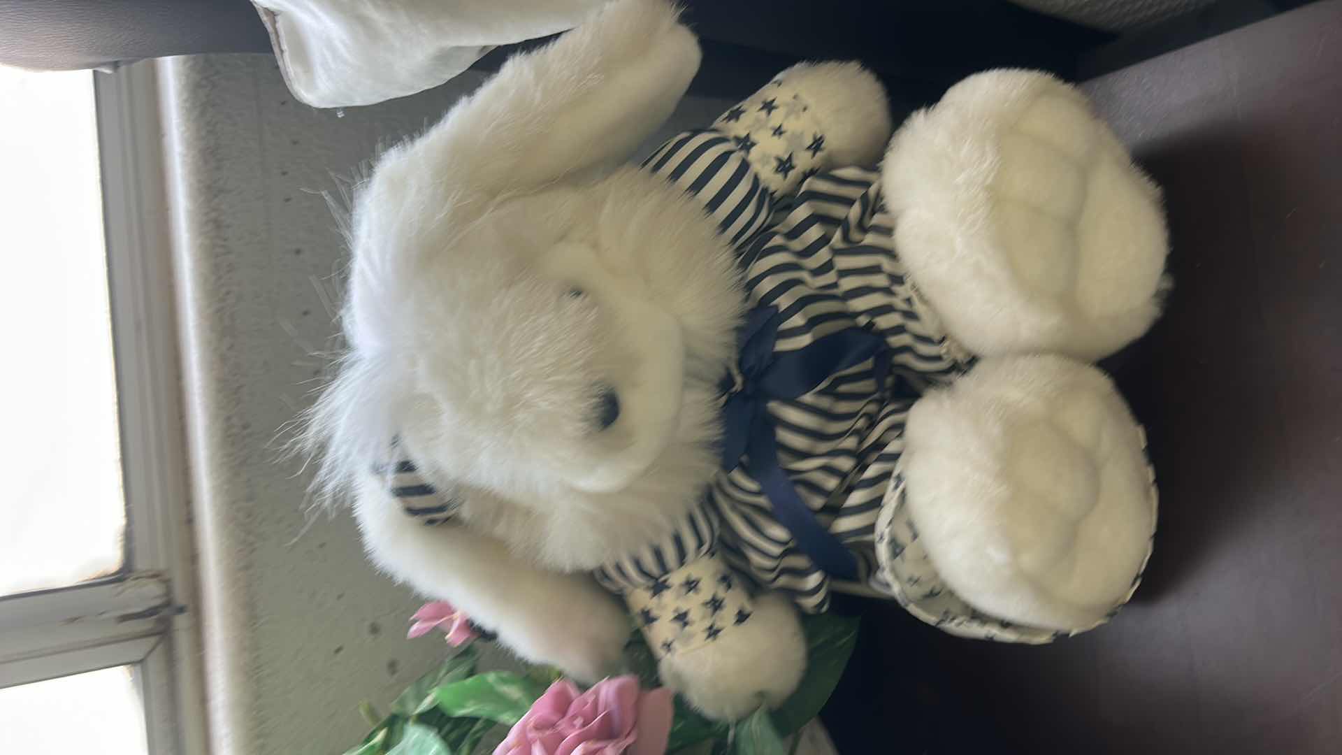 Photo 1 of 2 STUFFED ANIMALS AND BASKET OF FAUX FLOWERS