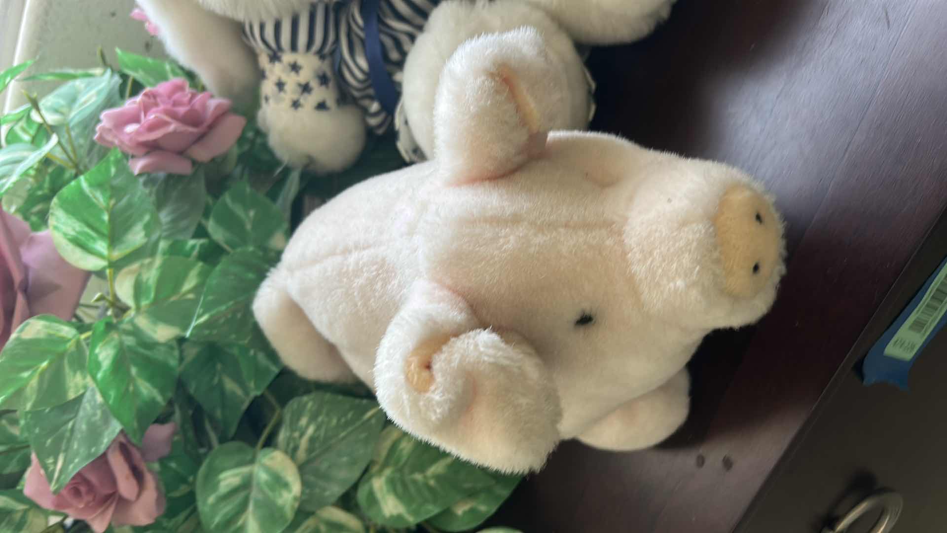Photo 1 of 2 STUFFED ANIMALS AND BASKET OF FAUX FLOWERS