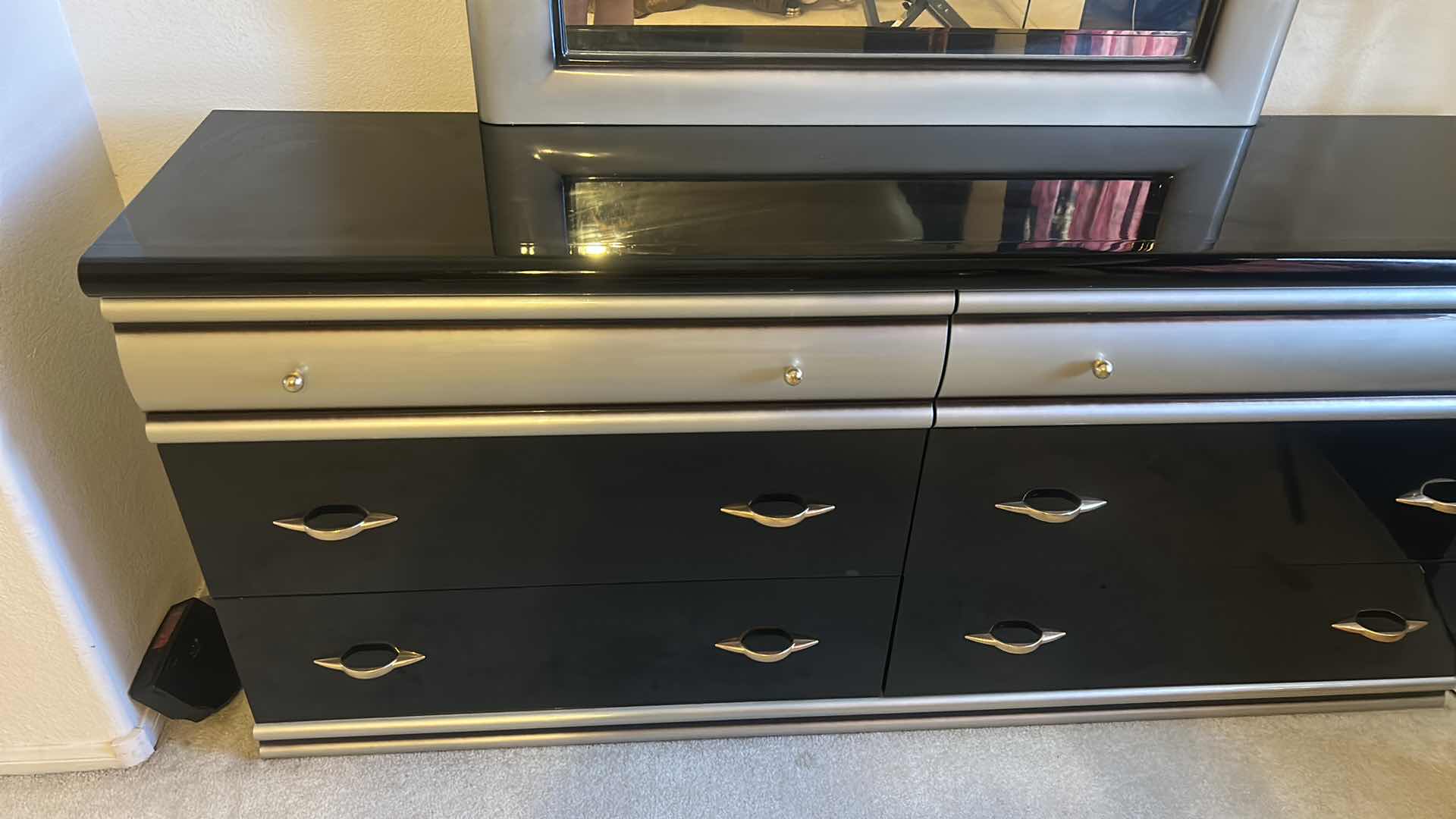 Photo 1 of HIGH GLOSS LACQUER ART DECO 6 DRAWER DRESSER 6‘ x 18“ x H32 1/2“WITH MIRROR
