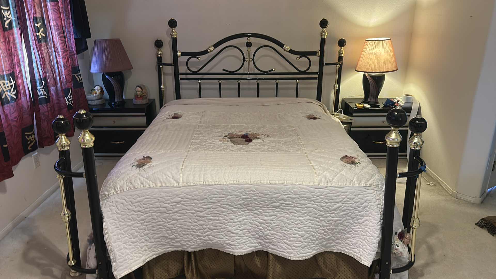 Photo 1 of QUEEN SIZE BLACK AND GOLD METAL HEADBOARD AND FOOTBOARD WITH SIDE PANELS  81” x 93” x 56 1/2”