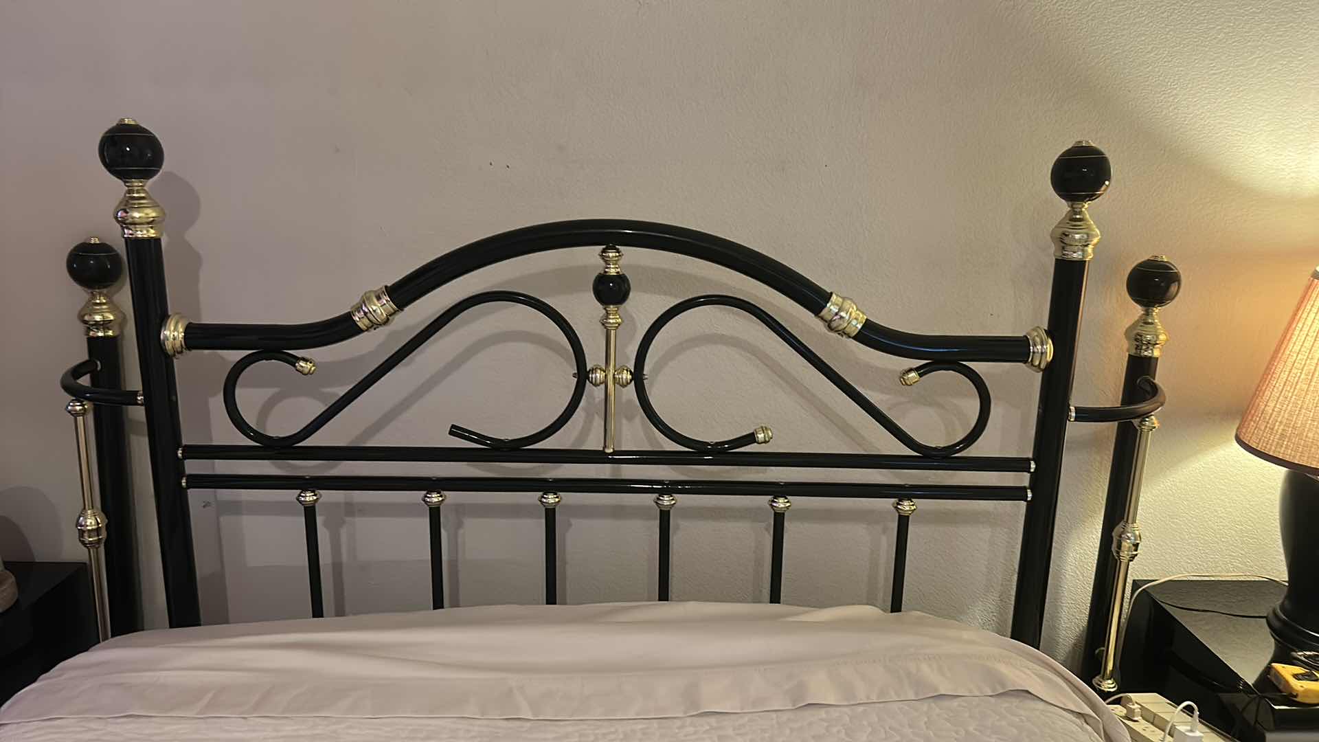 Photo 1 of QUEEN SIZE BLACK AND GOLD METAL HEADBOARD AND FOOTBOARD WITH SIDE PANELS  81” x 93” x 56 1/2”